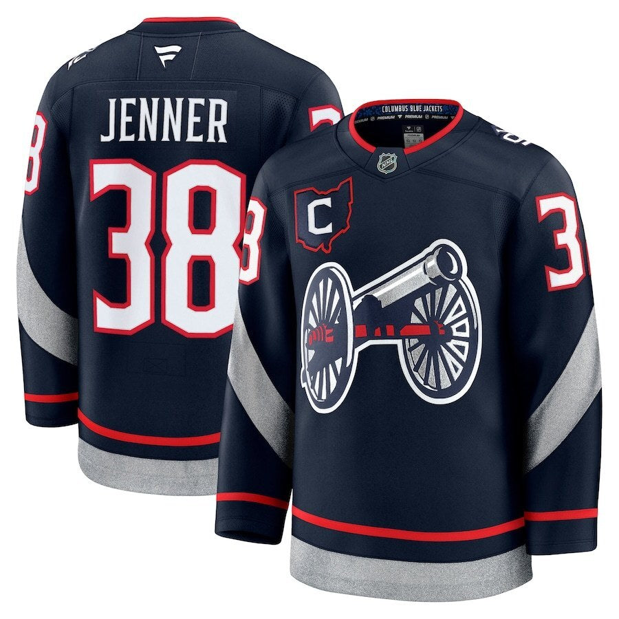 Columbus Blue Jackets #38 Boone Jenner 2025 NHL Stadium Series Premium Player Jersey - Navy hockey jersey product view 1