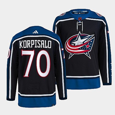 Columbus Blue Jackets #70 joonas-korpisalo-navy-2022reverse-retro-2.0-authentic-primegreen-jersey hockey jersey product view 1
