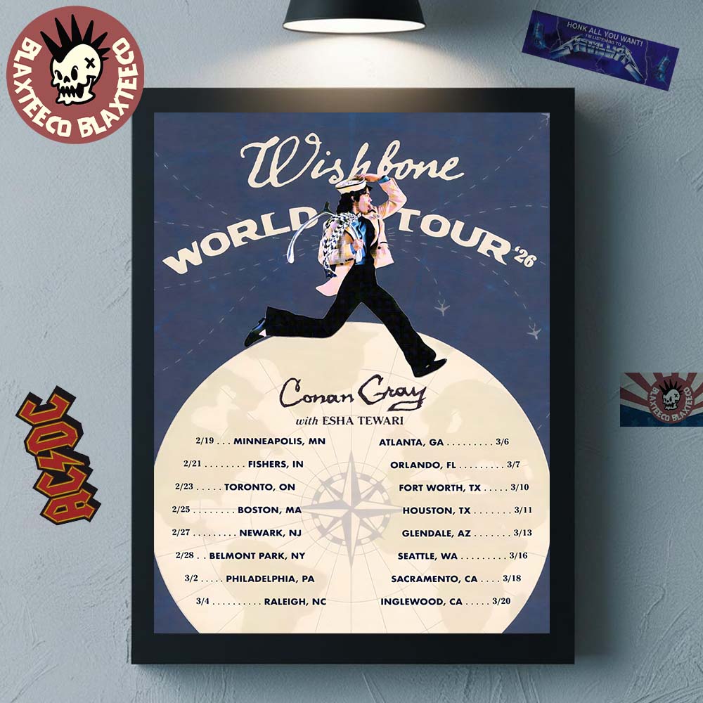 Conan Gray Wishbone World Tour 2026 North America City Dates Home Decor Poster Canvas Unisex T-shirt, Sweatshirt, Hoodie, Long Sleeve Tee - T-Shirt, Sweatshirt, Hoodie