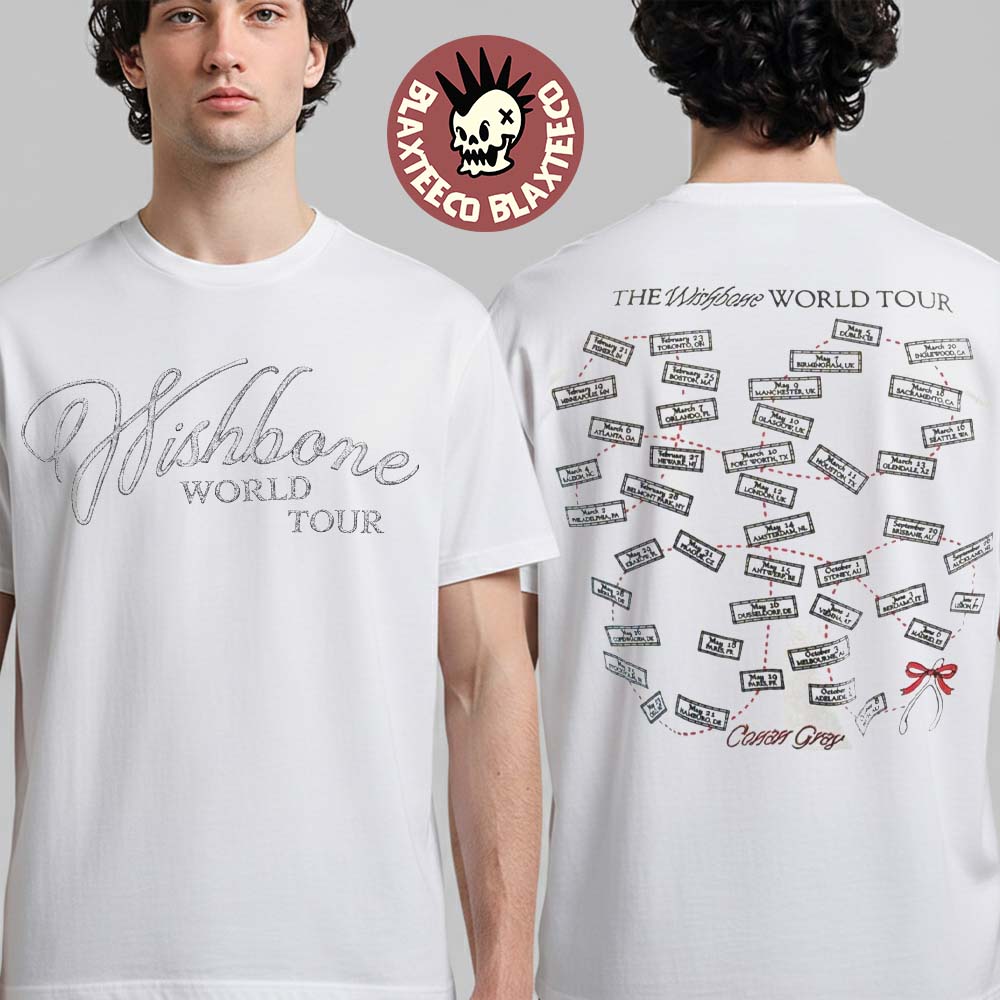 Conan Gray Wishbone World Tour Merch 2026 Tour Map Dates White T-Shirt Unisex T-shirt, Sweatshirt, Hoodie, Long Sleeve Tee - T-Shirt, Sweatshirt, Hoodie