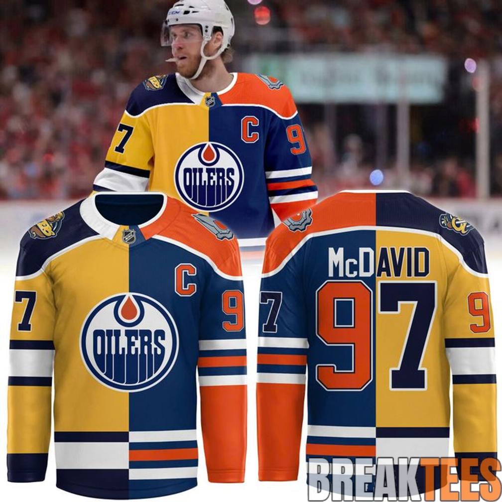 Connor McDavid x Edmonton Oilers x Erie Otters Split Color Hockey Jersey  No.97 Legacy Edition - T-Shirt, Sweatshirt, Hoodie