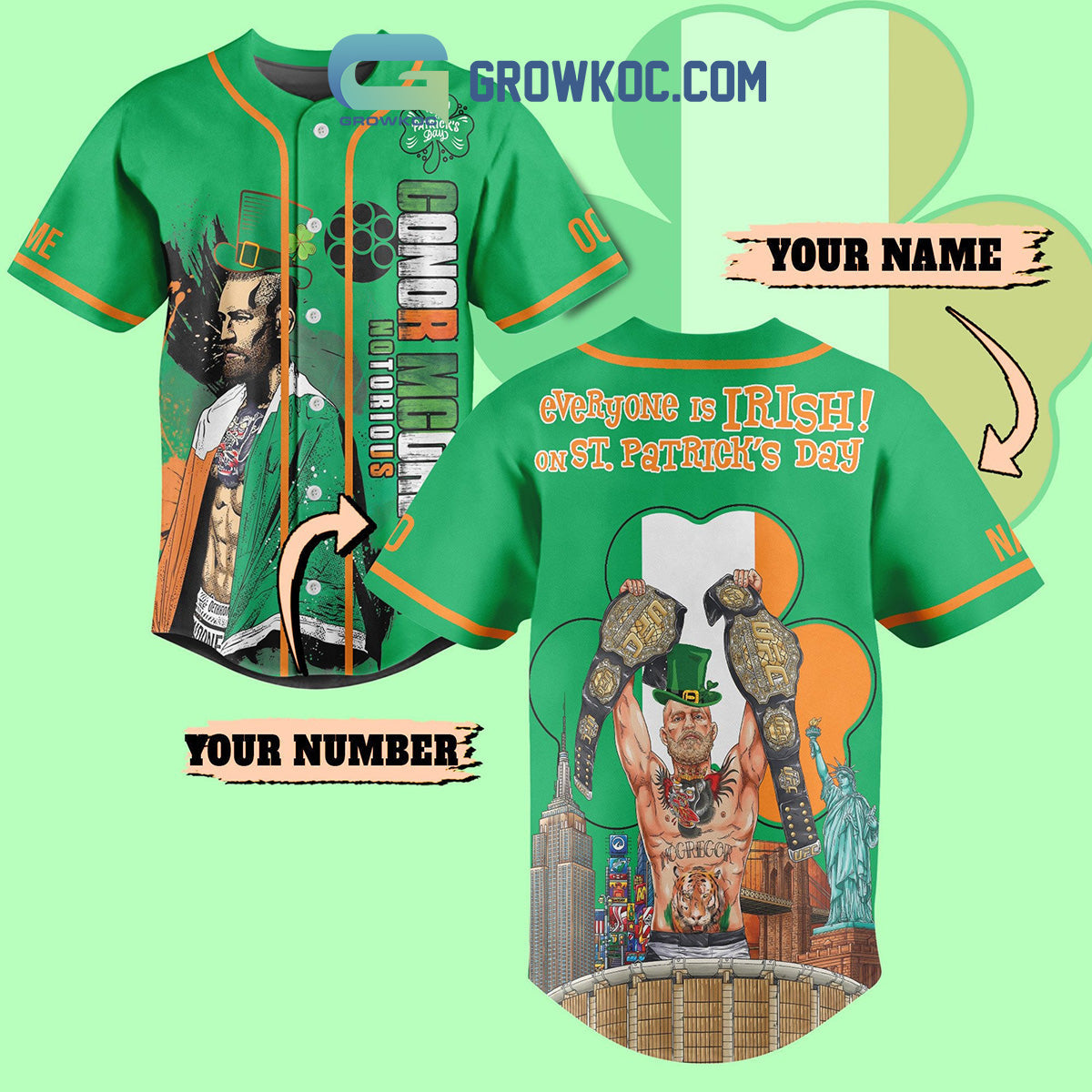 Conor McGregor St. Patrick’s Day Fan Personalized Baseball Jersey baseball jersey product view 1