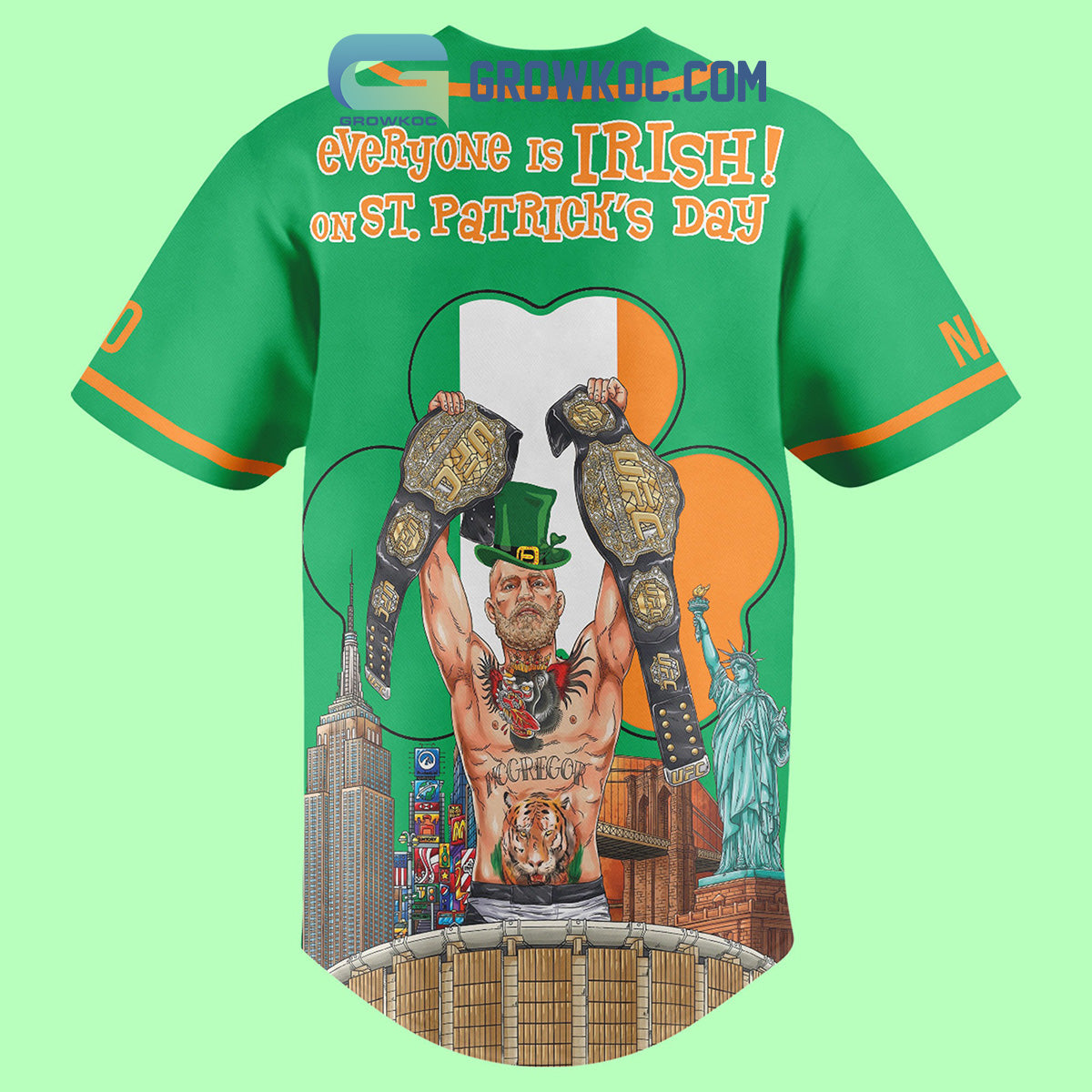 Conor McGregor St. Patrick’s Day Fan Personalized Baseball Jersey baseball jersey product view 2