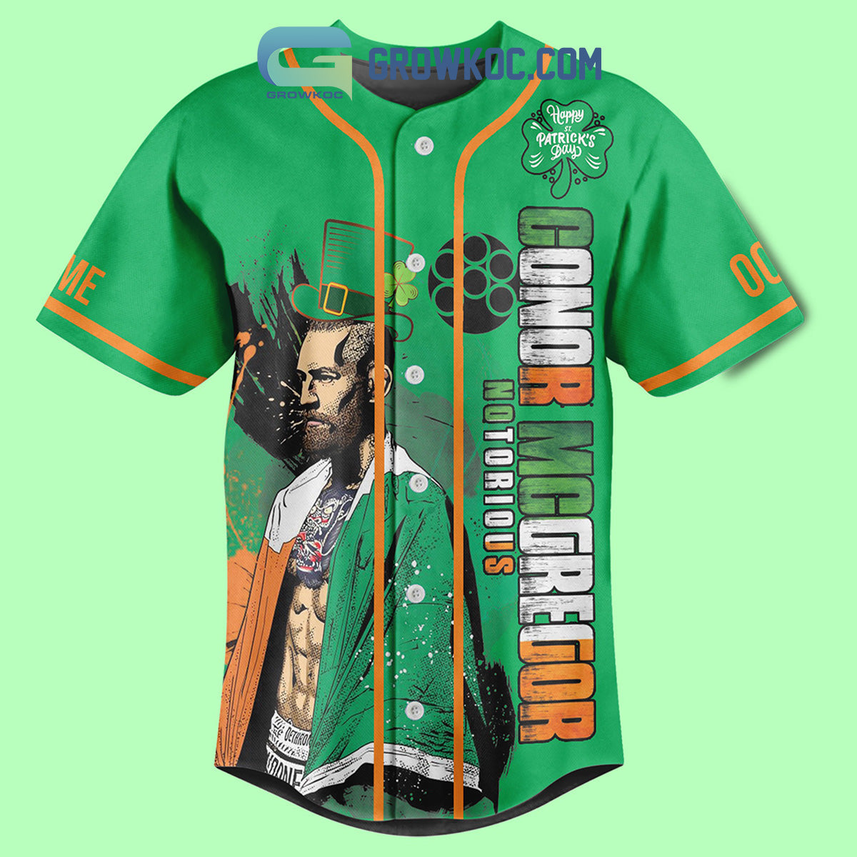 Conor McGregor St. Patrick’s Day Fan Personalized Baseball Jersey baseball jersey product view 3