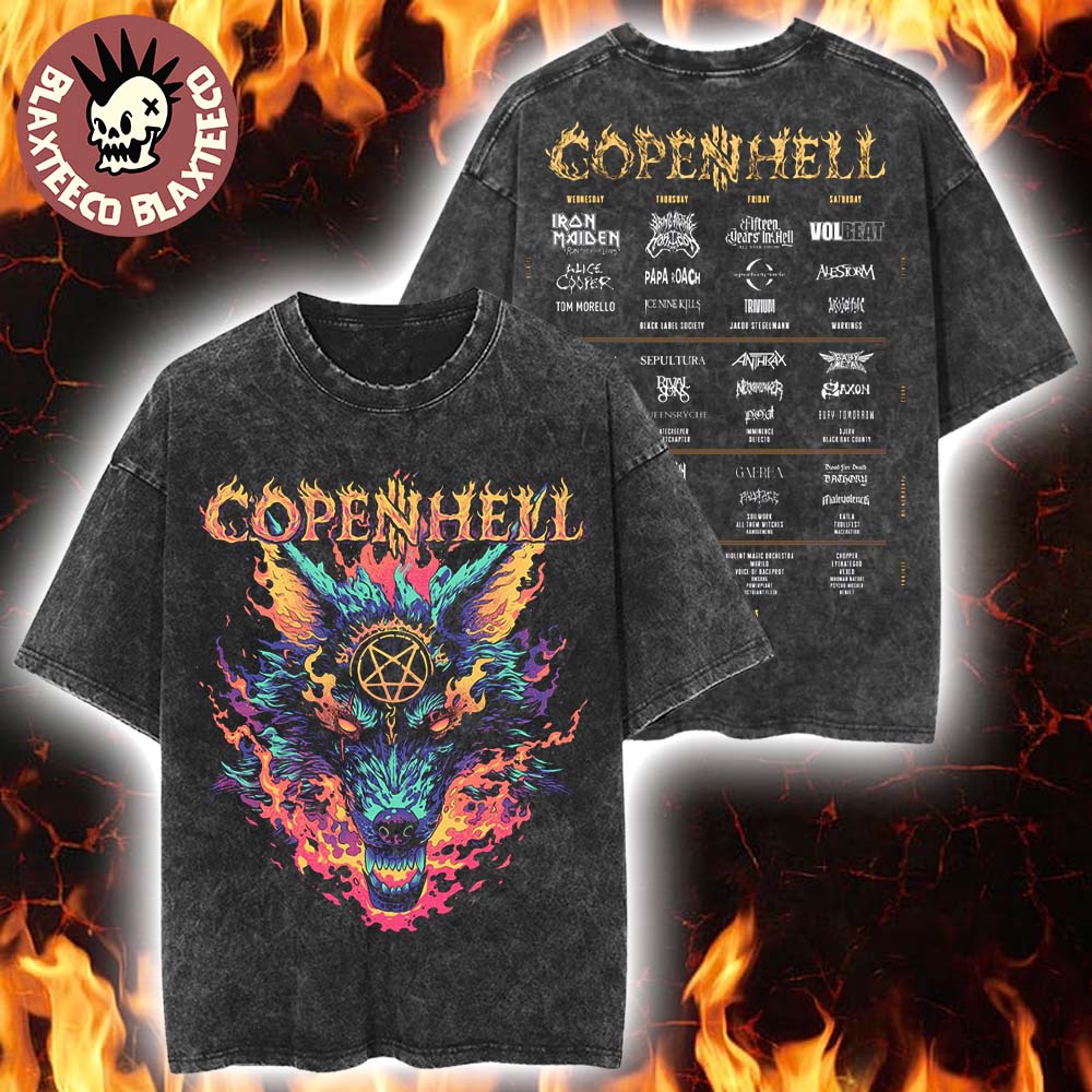 Copenhell Festival 2026 Merch Copenhagen Denmark From 24 To 27 June 2026 Lineup Wolf Pentagram Vintage Washed Tee - T-Shirt, Sweatshirt, Hoodie