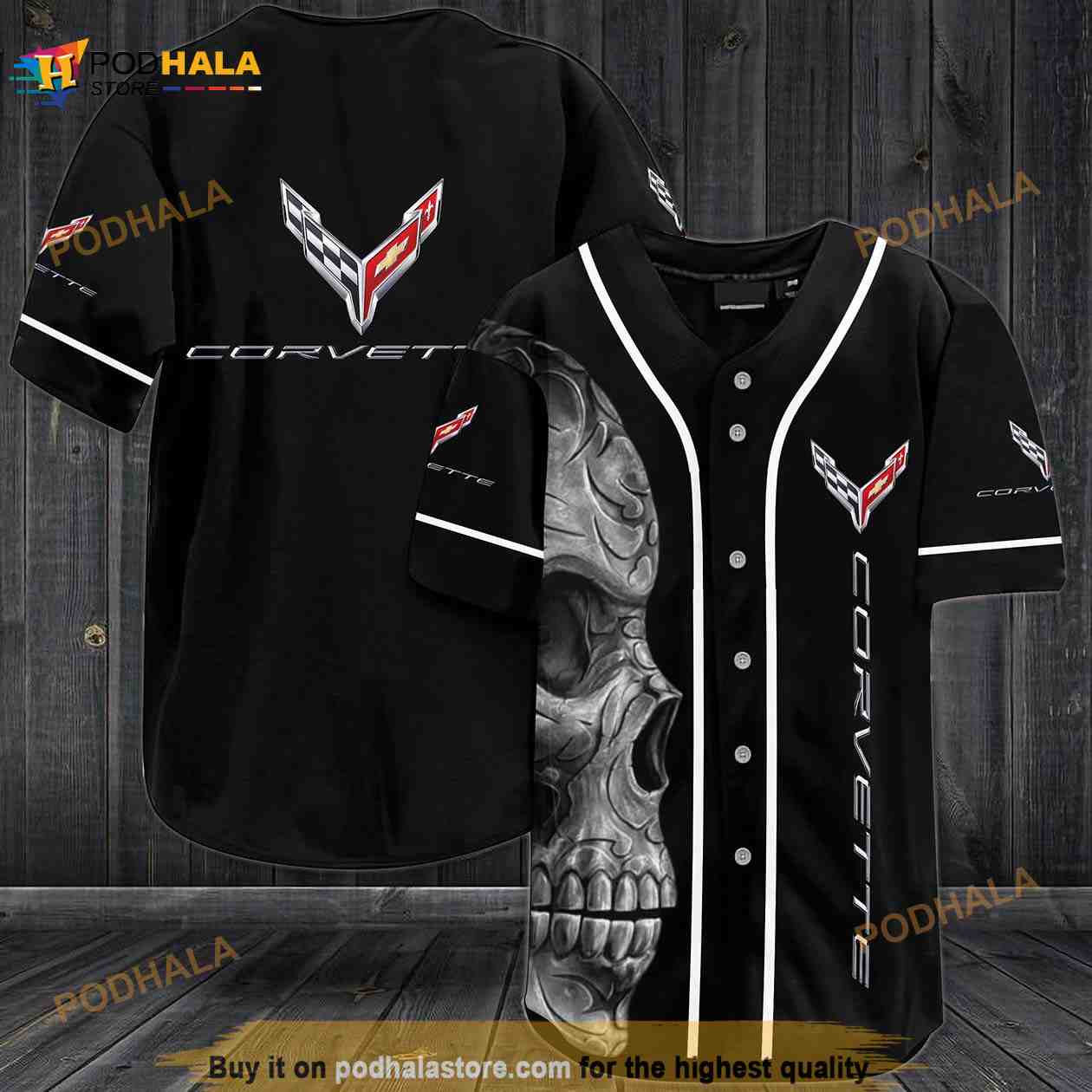 Corvette Skull 3D Baseball Jersey baseball jersey product view 1