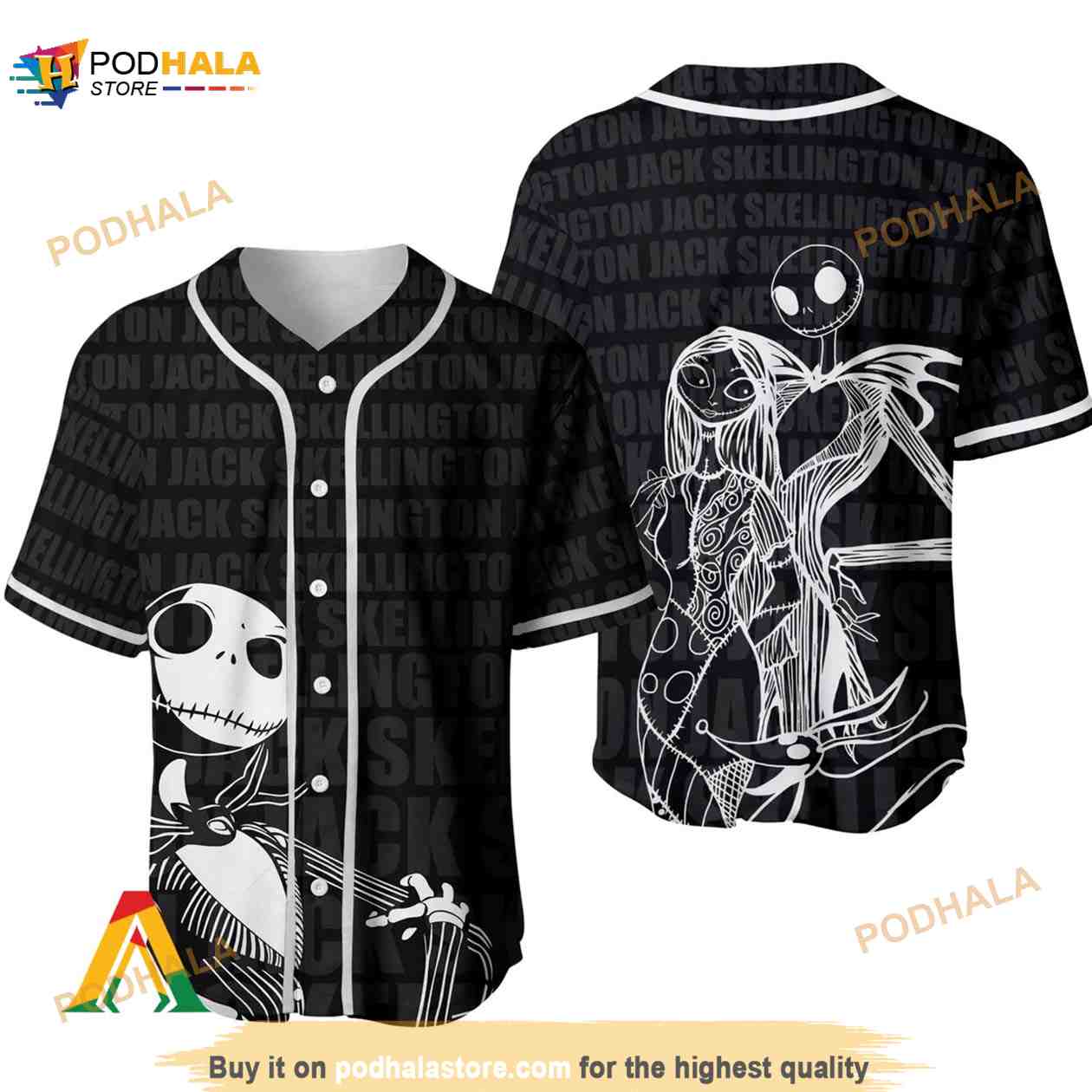 Couples Halloween Jack Skeleton And Sally 3D Baseball Jersey baseball jersey product view 1