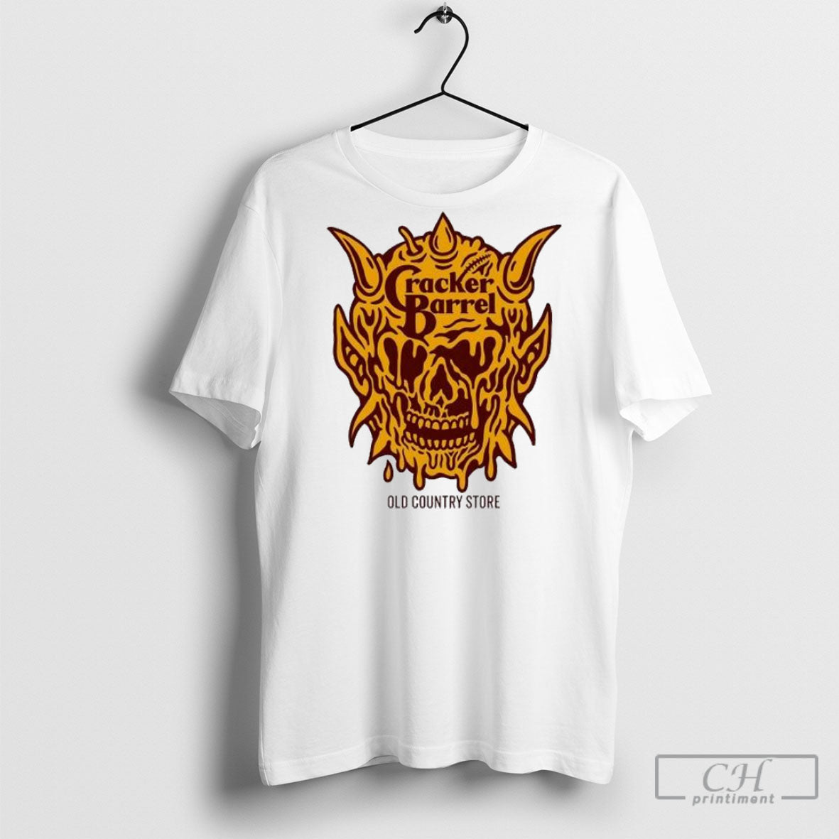 Cracker Barrel Old Country Store Demon Melting Skull Logo Shirt Tee Unisex T-shirt, Sweatshirt, Hoodie, Long Sleeve Tee - T-Shirt, Sweatshirt, Hoodie