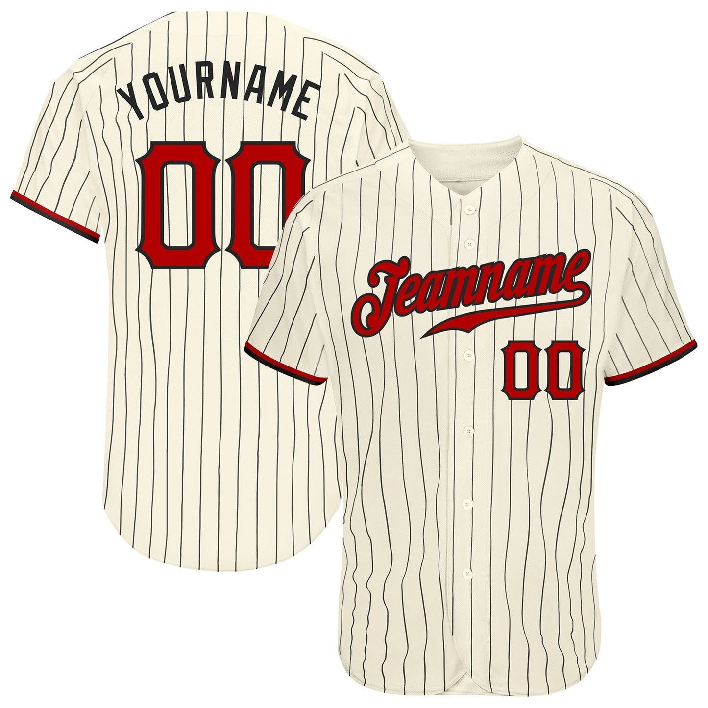 Custom Cream Black Pinstripe Red-Black Authentic Baseball Jersey baseball jersey product view 1
