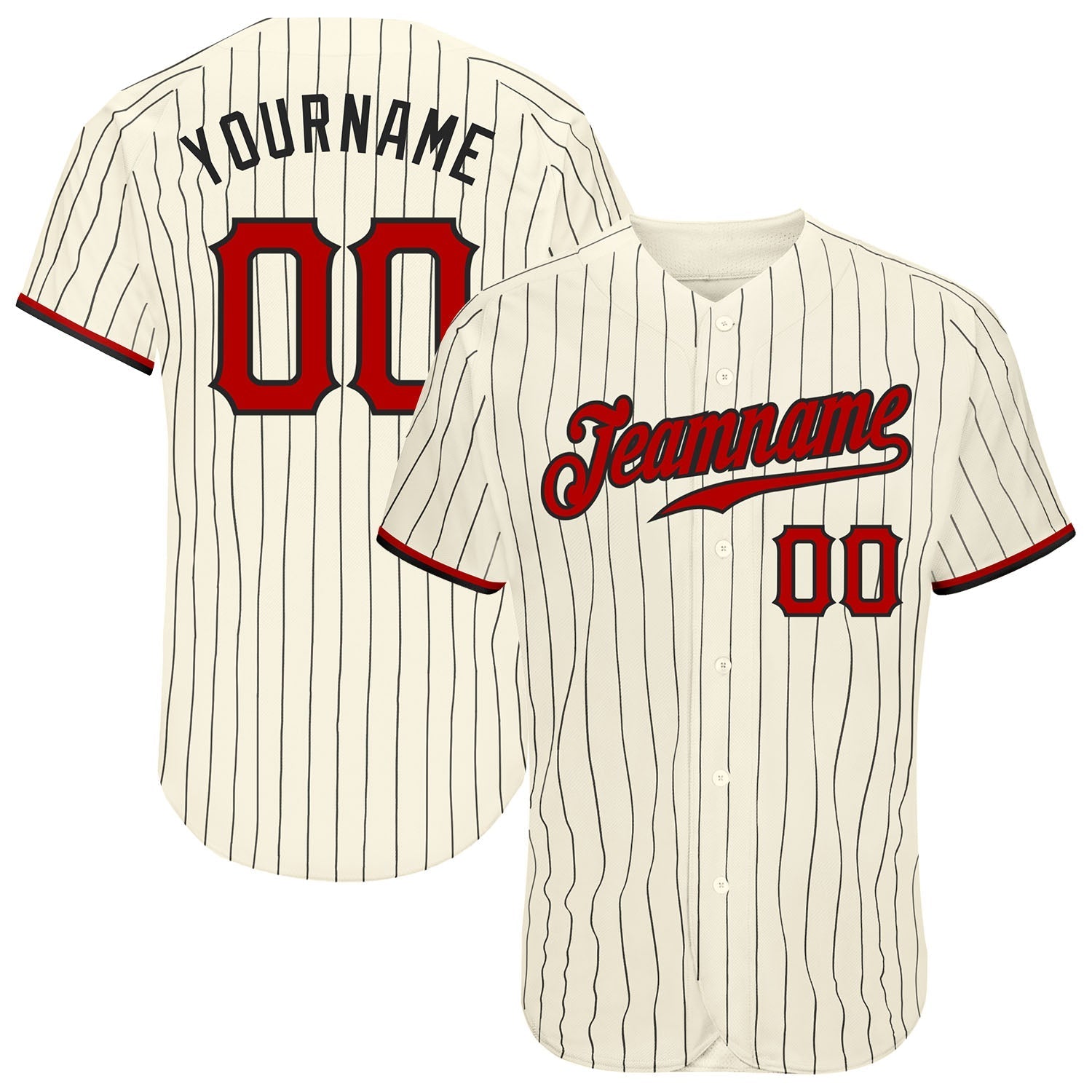 Custom Cream Black Pinstripe Red-Black Authentic Baseball Jersey baseball jersey product view 1