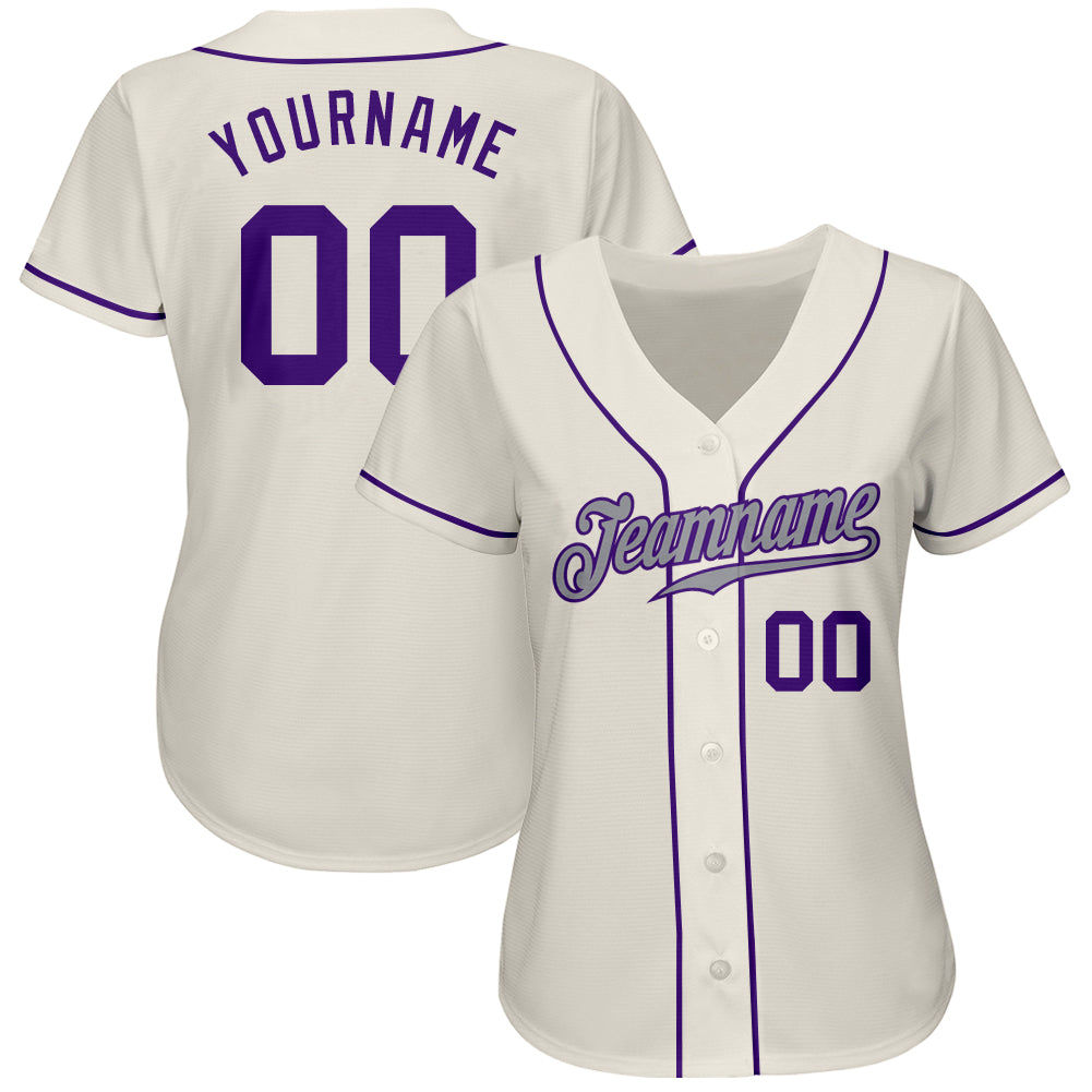 Custom Cream Purple-Gray Authentic Baseball Jersey baseball jersey product view 3
