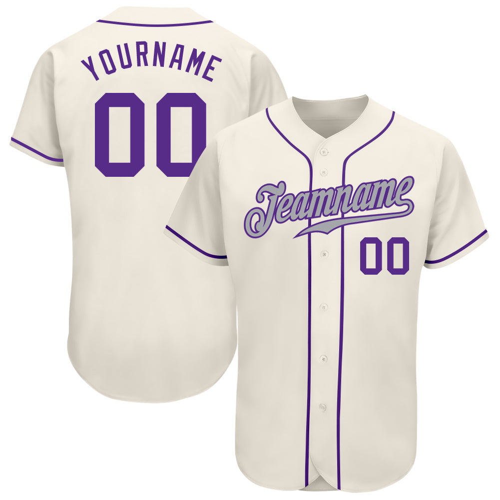 Custom Cream Purple-Gray Authentic Baseball Jersey baseball jersey product view 1
