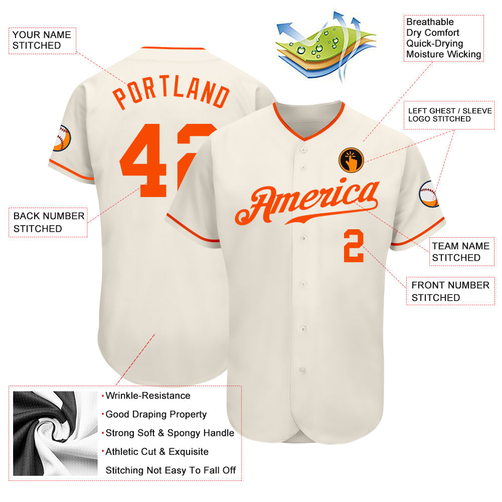 Custom Cream Orange Authentic Baseball Jersey baseball jersey product view 3