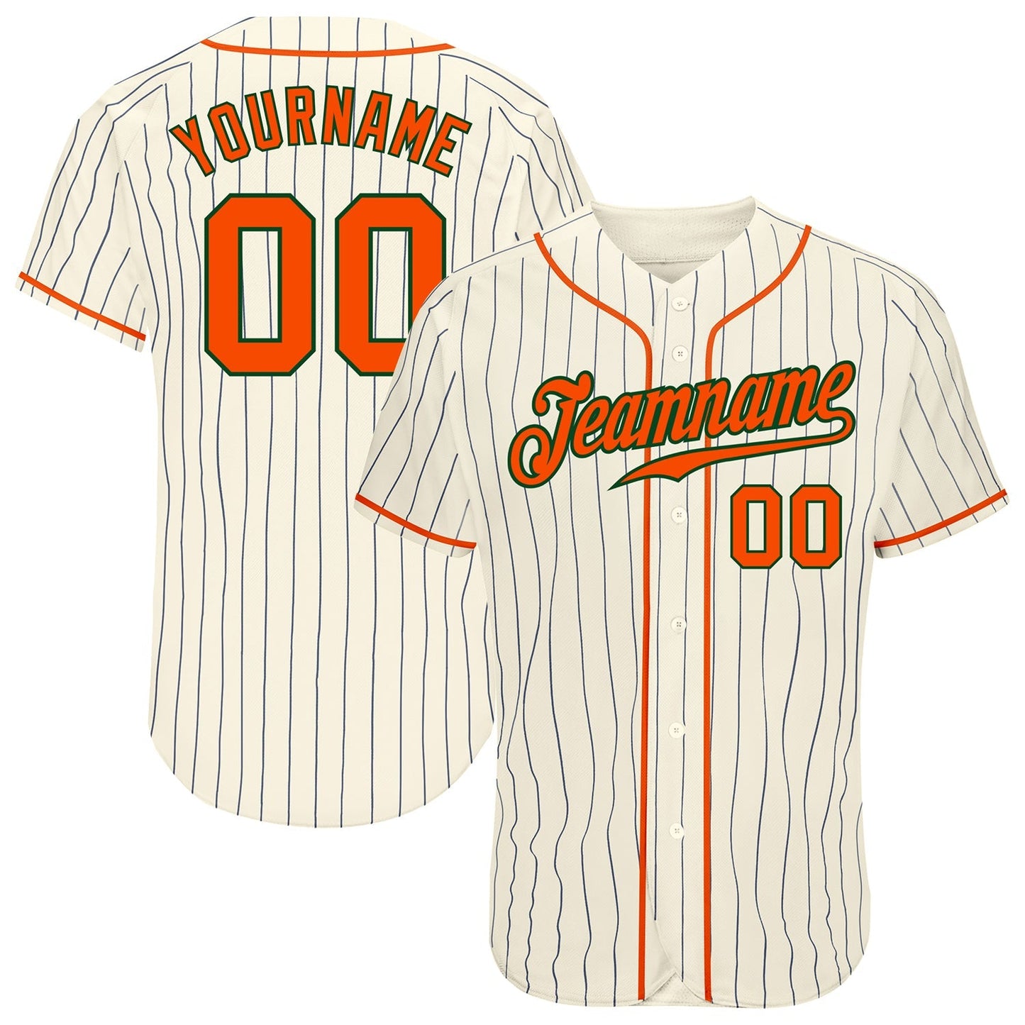 Custom Cream Navy Pinstripe Orange-Green Authentic Baseball Jersey baseball jersey product view 1
