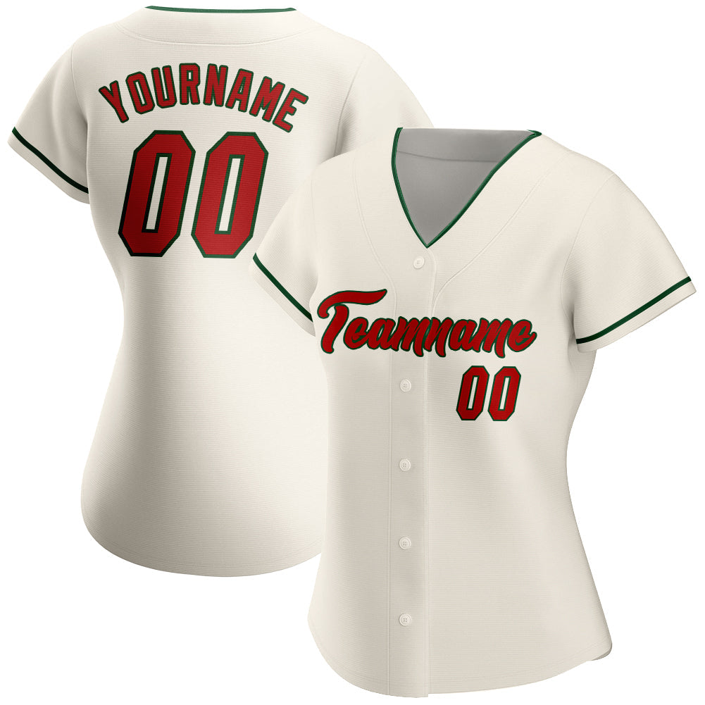 Custom Cream Red-Green Authentic Baseball Jersey baseball jersey product view 2