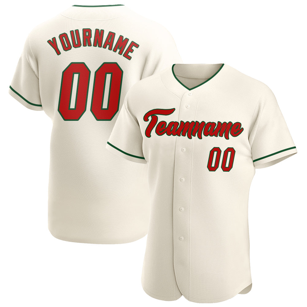 Custom Cream Red-Green Authentic Baseball Jersey baseball jersey product view 1