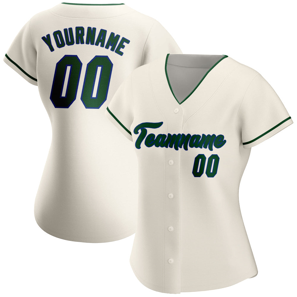 Custom Cream Green-Royal Authentic Baseball Jersey baseball jersey product view 2