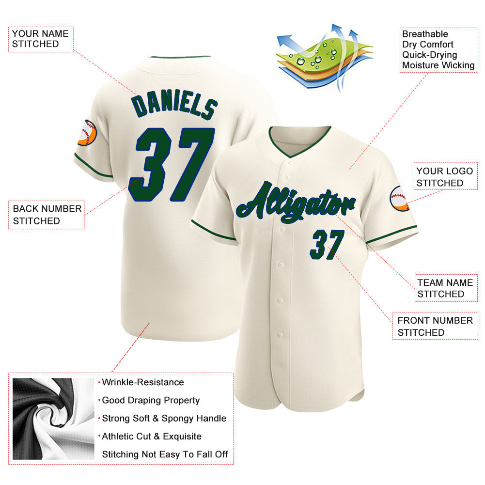 Custom Cream Green-Royal Authentic Baseball Jersey baseball jersey product view 3