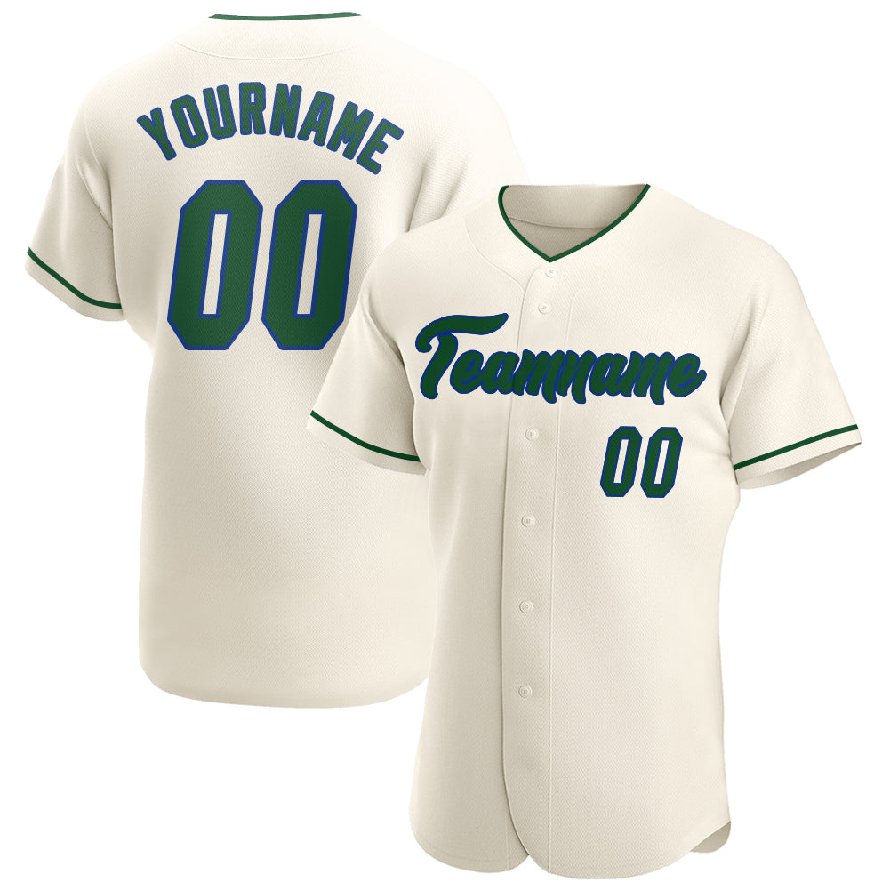 Custom Cream Green-Royal Authentic Baseball Jersey baseball jersey product view 1