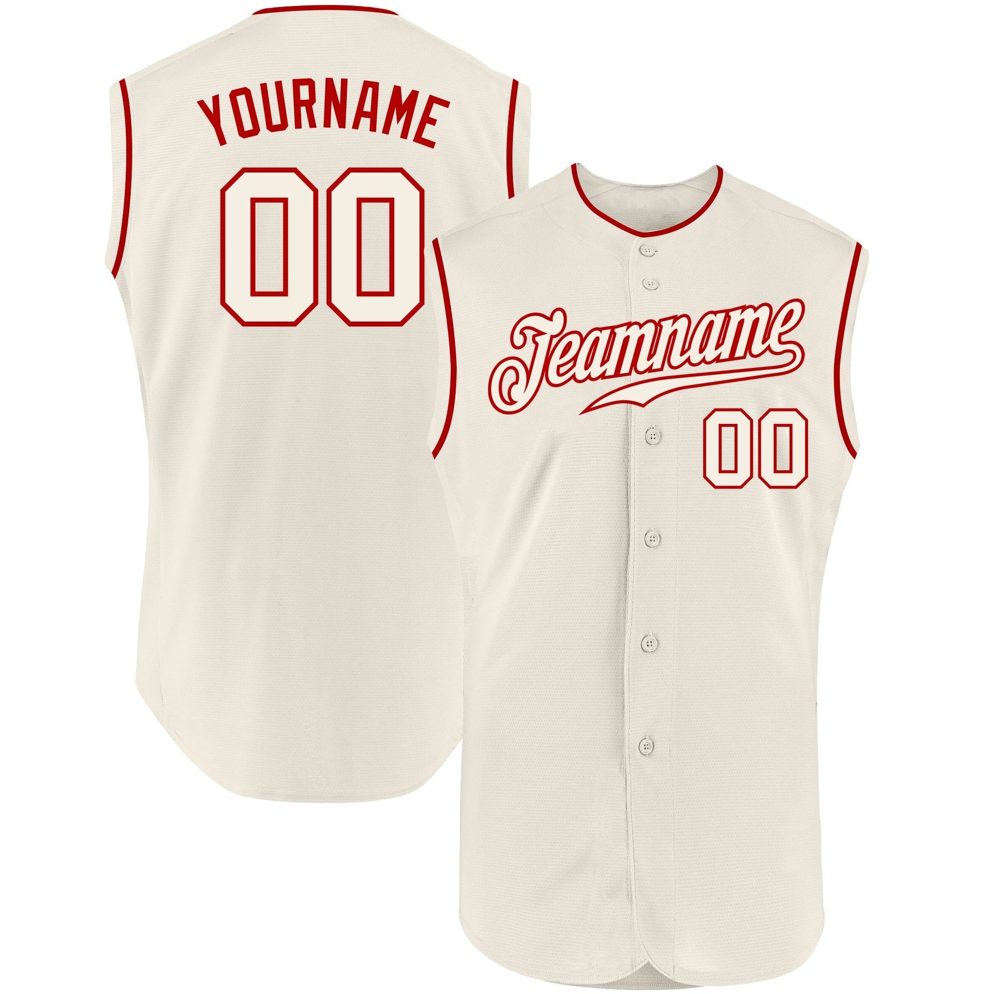 Custom Cream Cream-Red Authentic Sleeveless Baseball Jersey baseball jersey product view 1