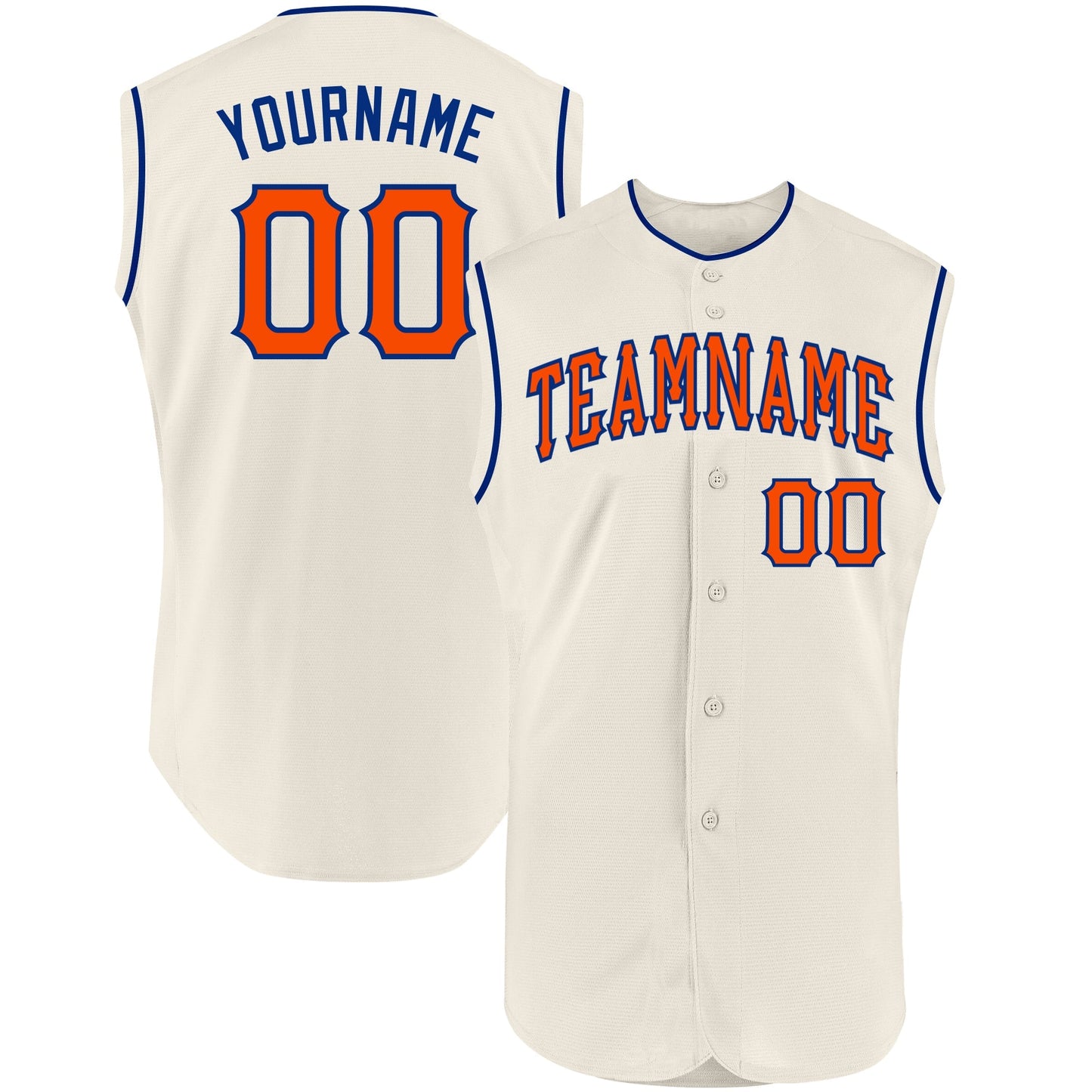 Custom Cream Orange-Royal Authentic Sleeveless Baseball Jersey baseball jersey product view 1