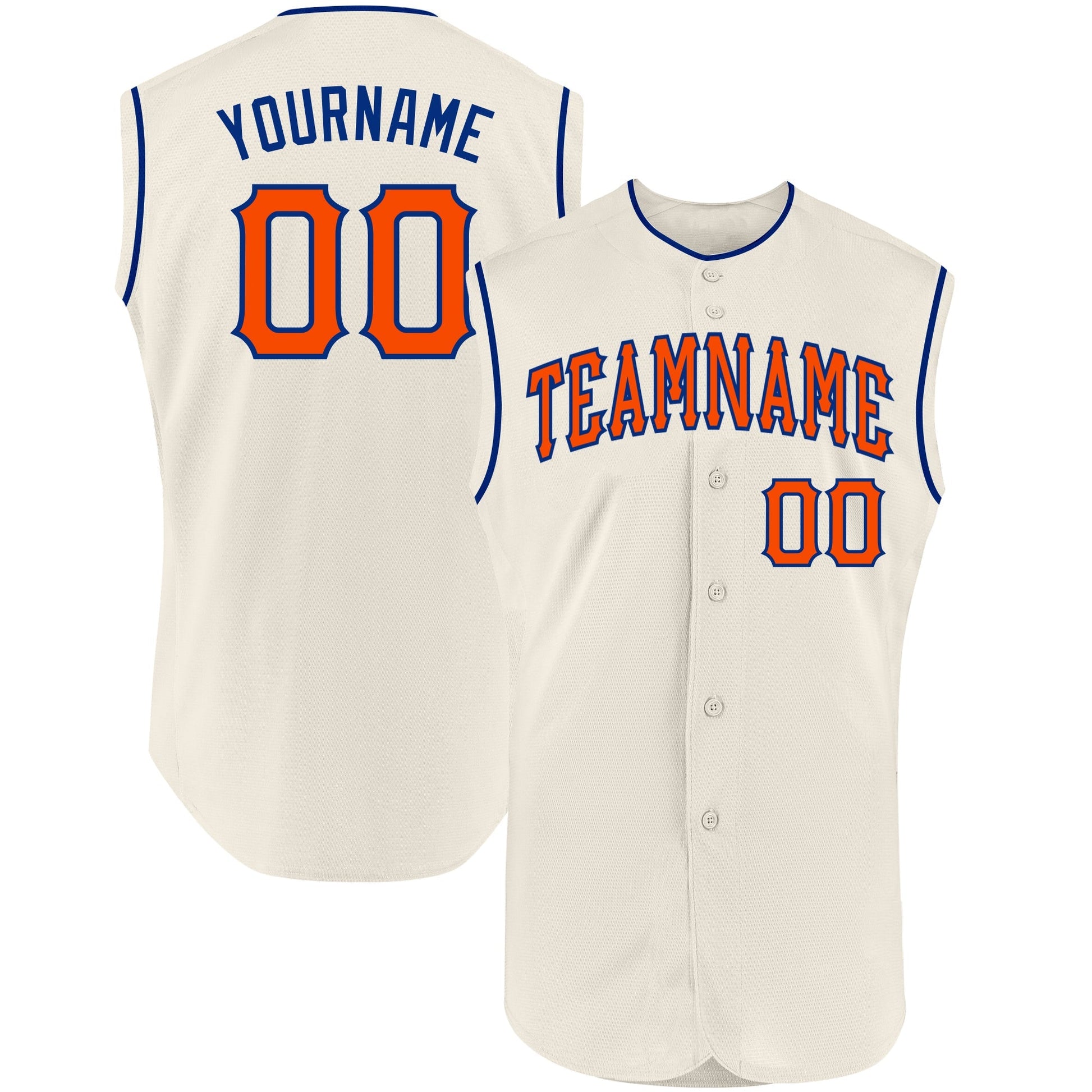 Custom Cream Orange-Royal Authentic Sleeveless Baseball Jersey baseball jersey product view 1