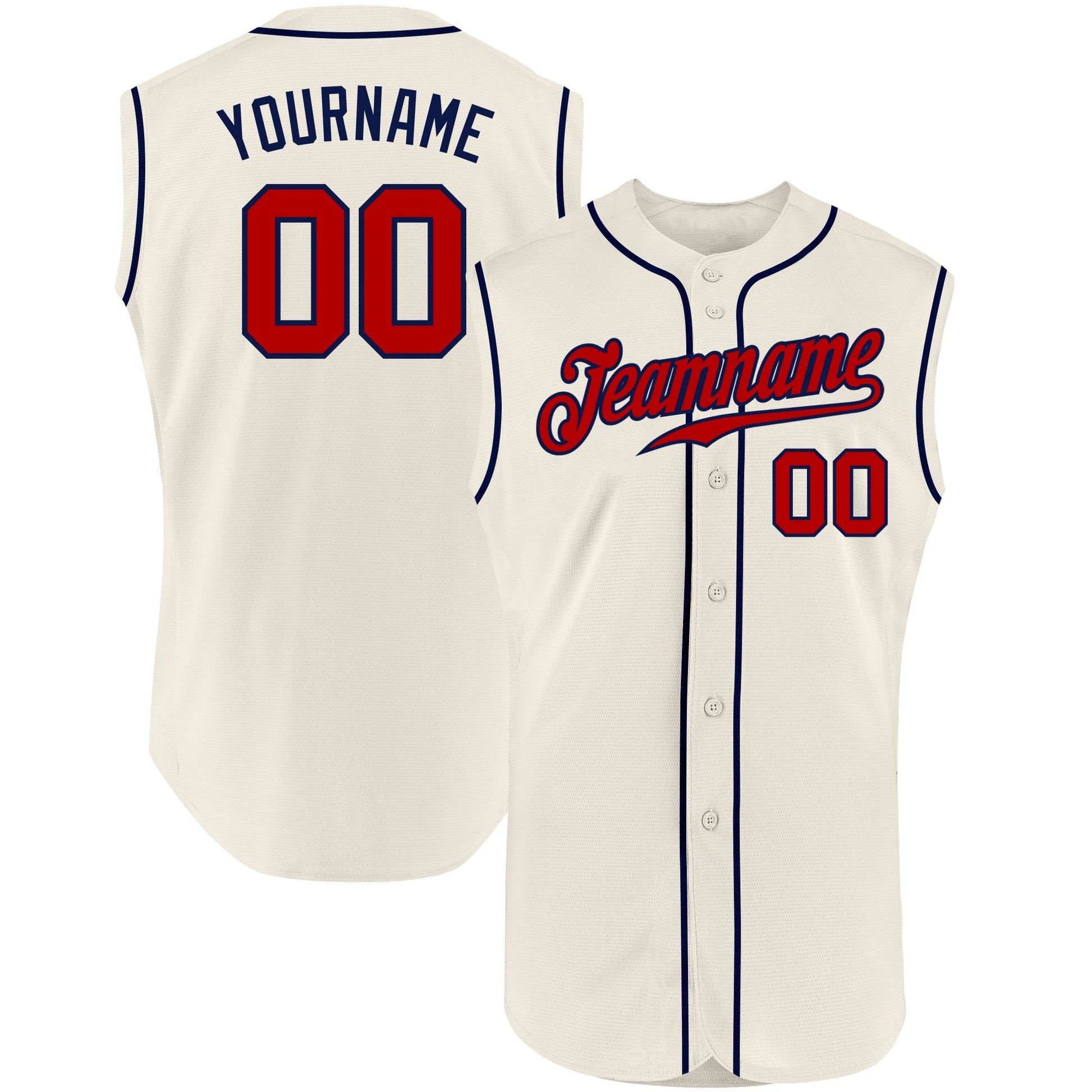 Custom Cream Red-Navy Authentic Sleeveless Baseball Jersey baseball jersey product view 1