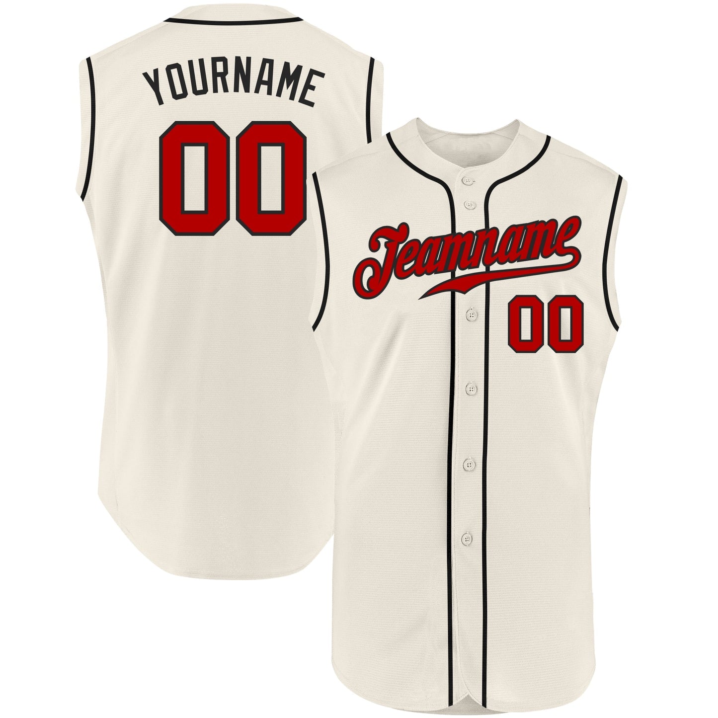 Custom Cream Red-Black Authentic Sleeveless Baseball Jersey baseball jersey product view 1