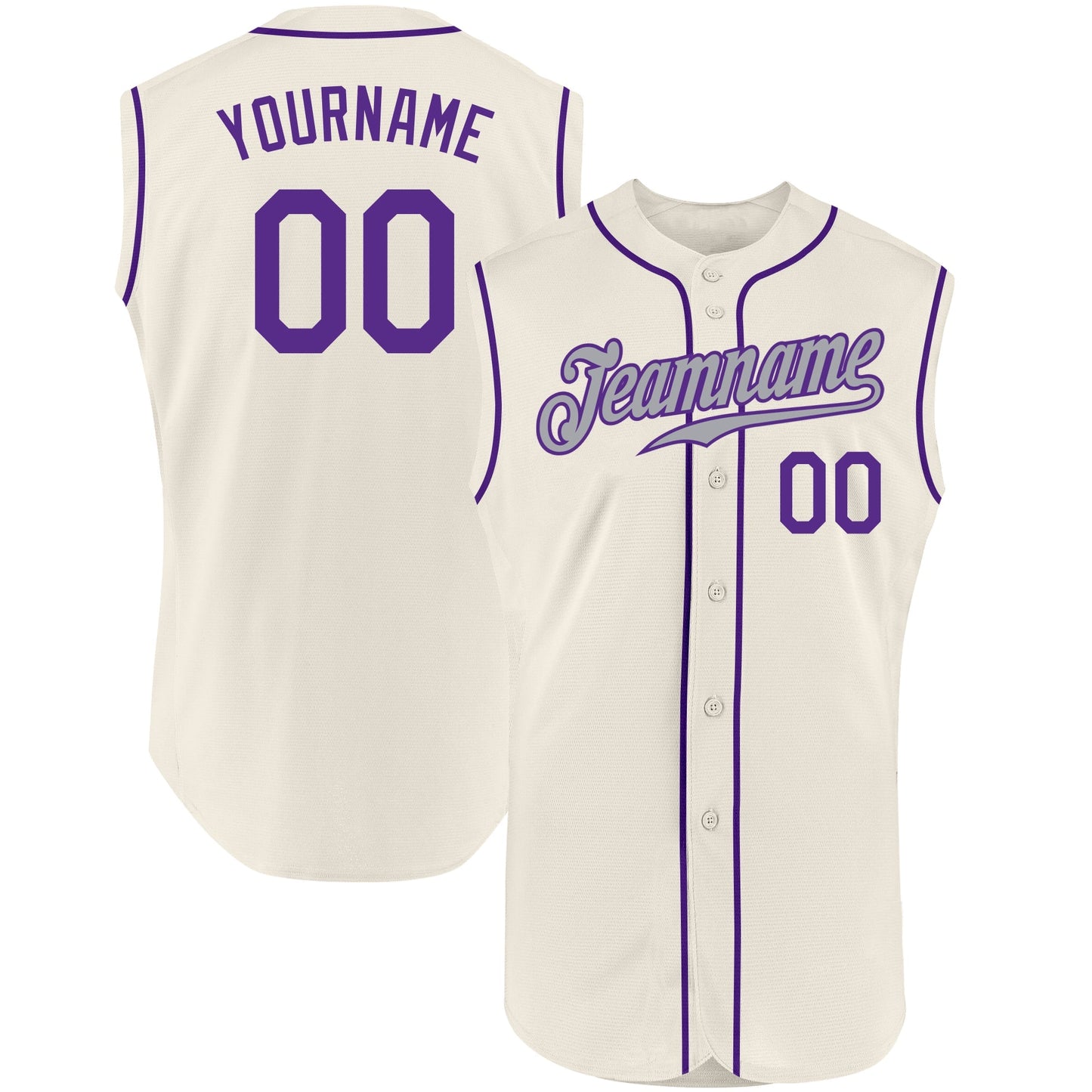 Custom Cream Purple-Gray Authentic Sleeveless Baseball Jersey baseball jersey product view 1