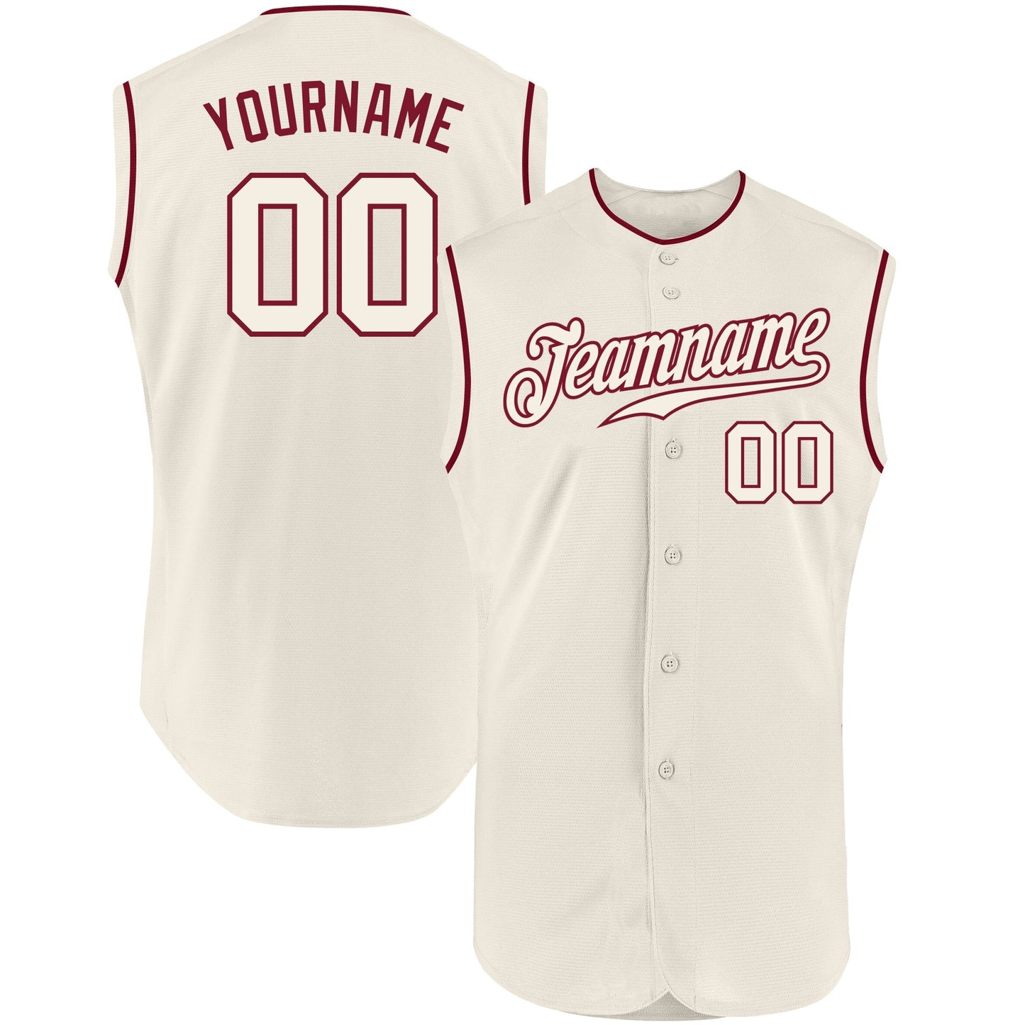 Custom Cream Cream-Crimson Authentic Sleeveless Baseball Jersey baseball jersey product view 1