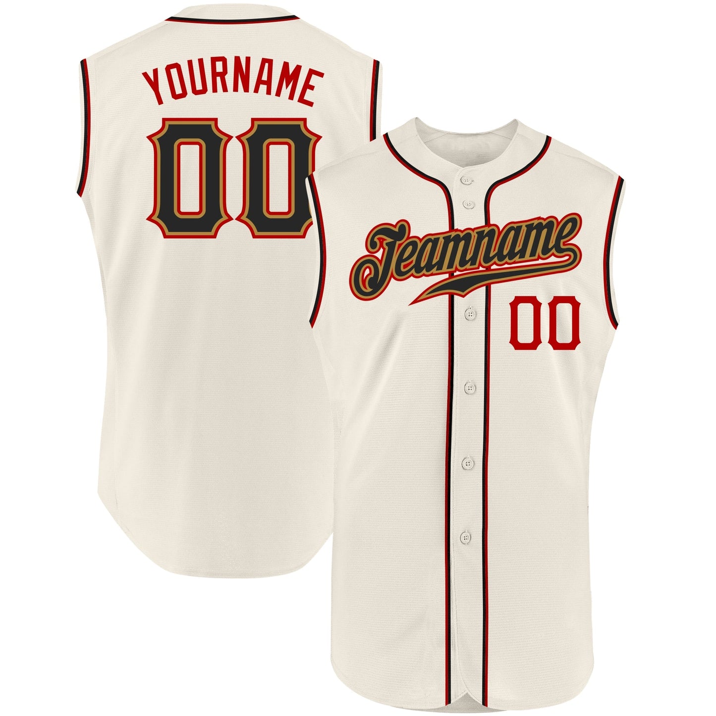 Custom Cream Black-Red Authentic Sleeveless Baseball Jersey baseball jersey product view 1