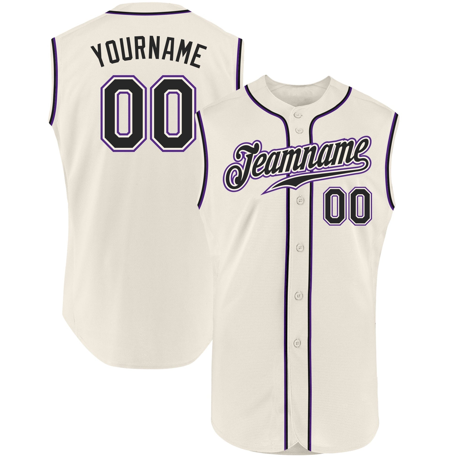 Custom Cream Black-Purple Authentic Sleeveless Baseball Jersey baseball jersey product view 1