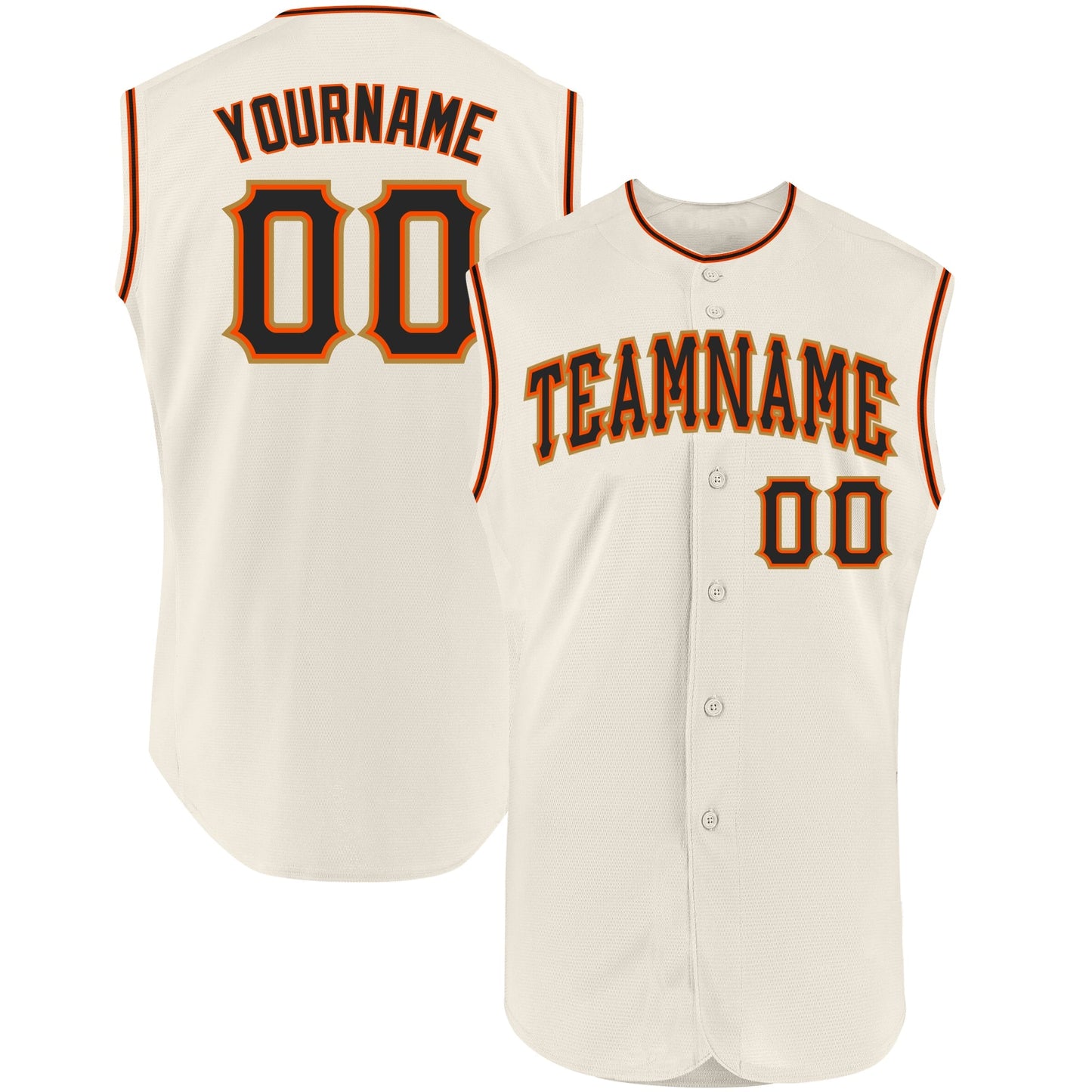 Custom Cream Black-Orange Authentic Sleeveless Baseball Jersey baseball jersey product view 1