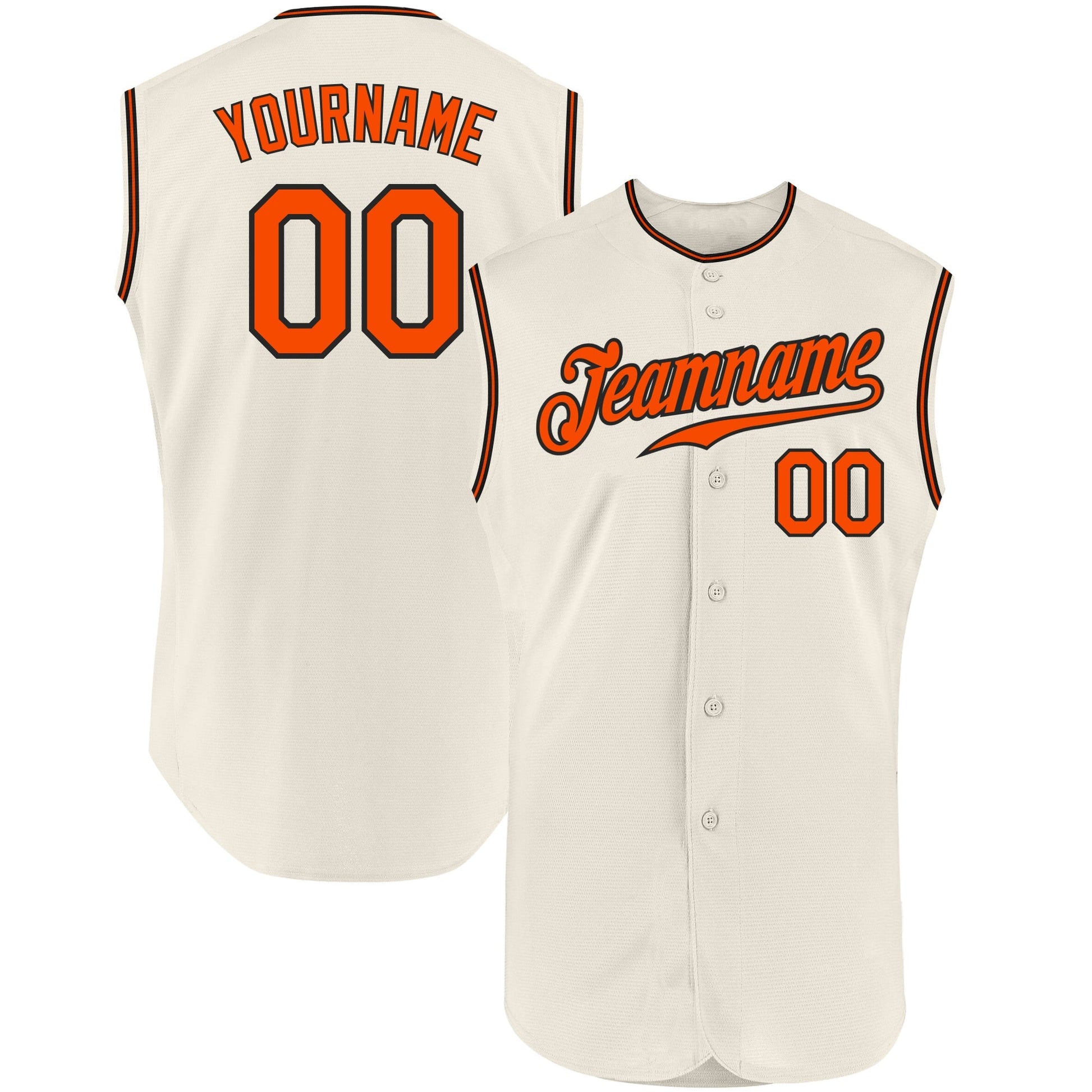 Custom Cream Orange-Black Authentic Sleeveless Baseball Jersey baseball jersey product view 1
