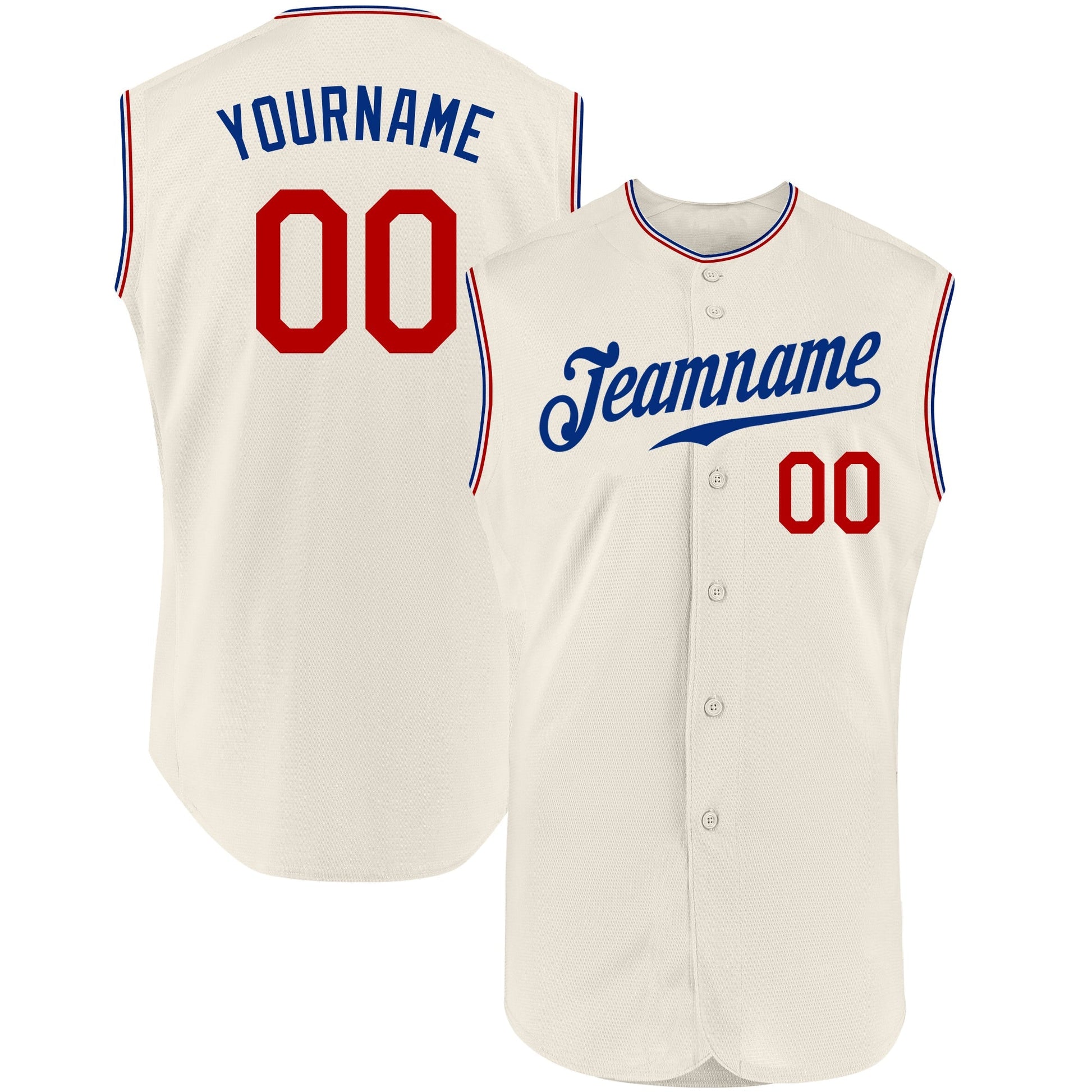 Custom Cream Red-Royal Authentic Sleeveless Baseball Jersey baseball jersey product view 1
