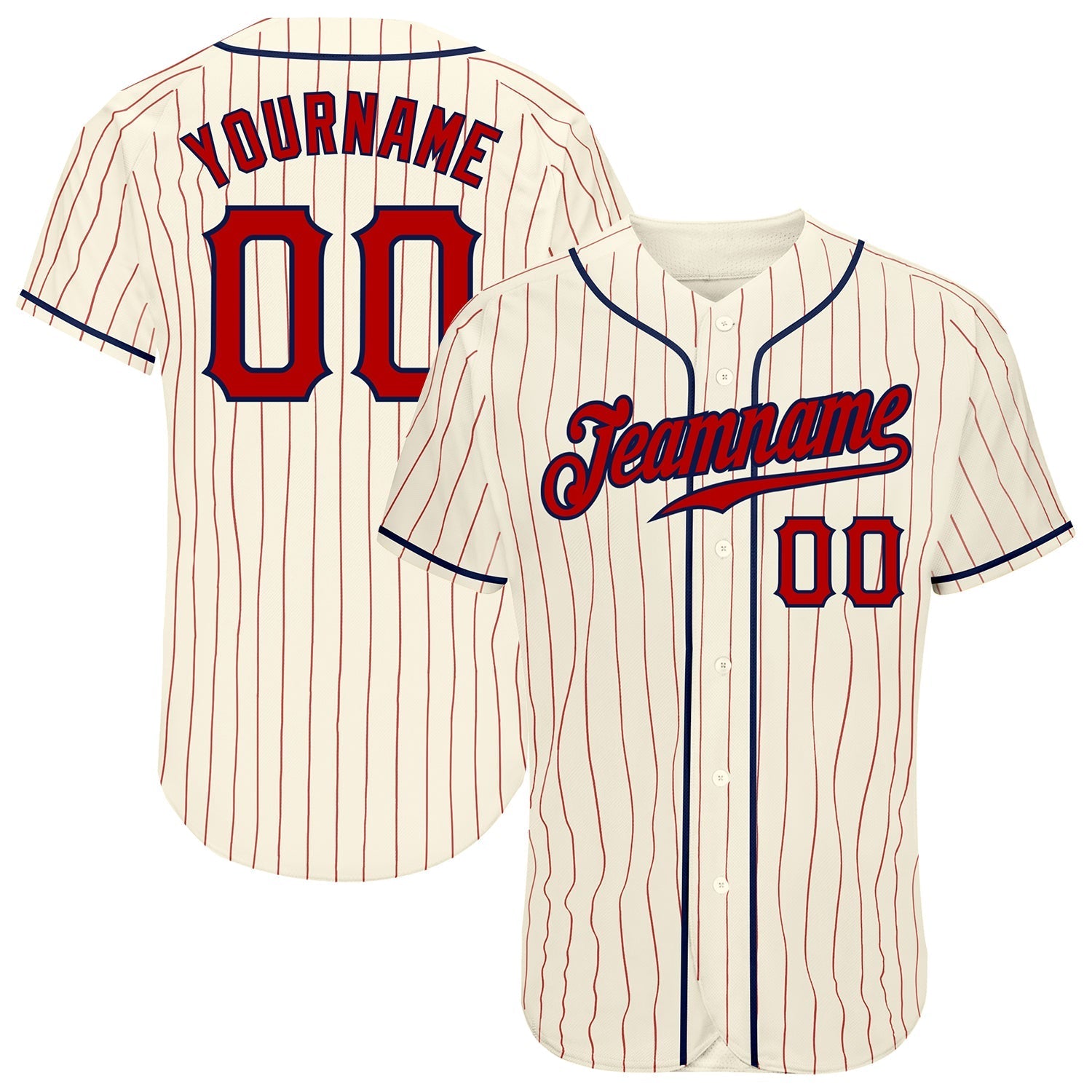 Custom Cream Red Pinstripe Red-Navy Authentic Baseball Jersey baseball jersey product view 1