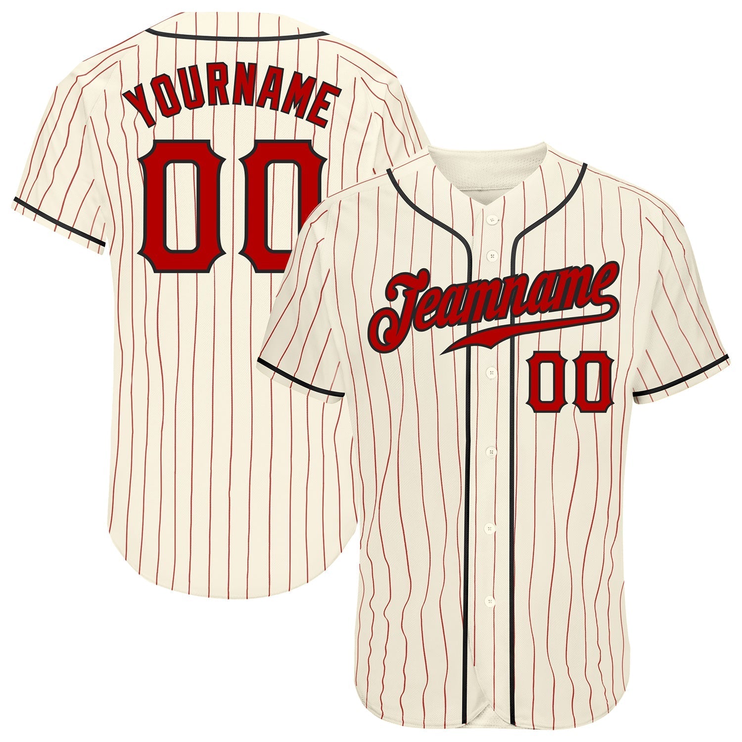 Custom Cream Red Pinstripe Red-Black Authentic Baseball Jersey baseball jersey product view 1
