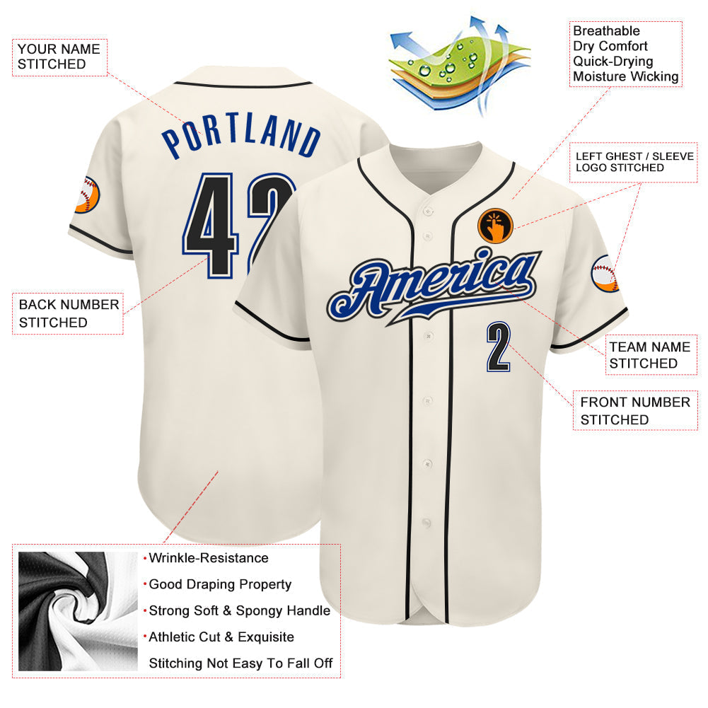 Custom Cream Black-Royal Authentic Baseball Jersey baseball jersey product view 3