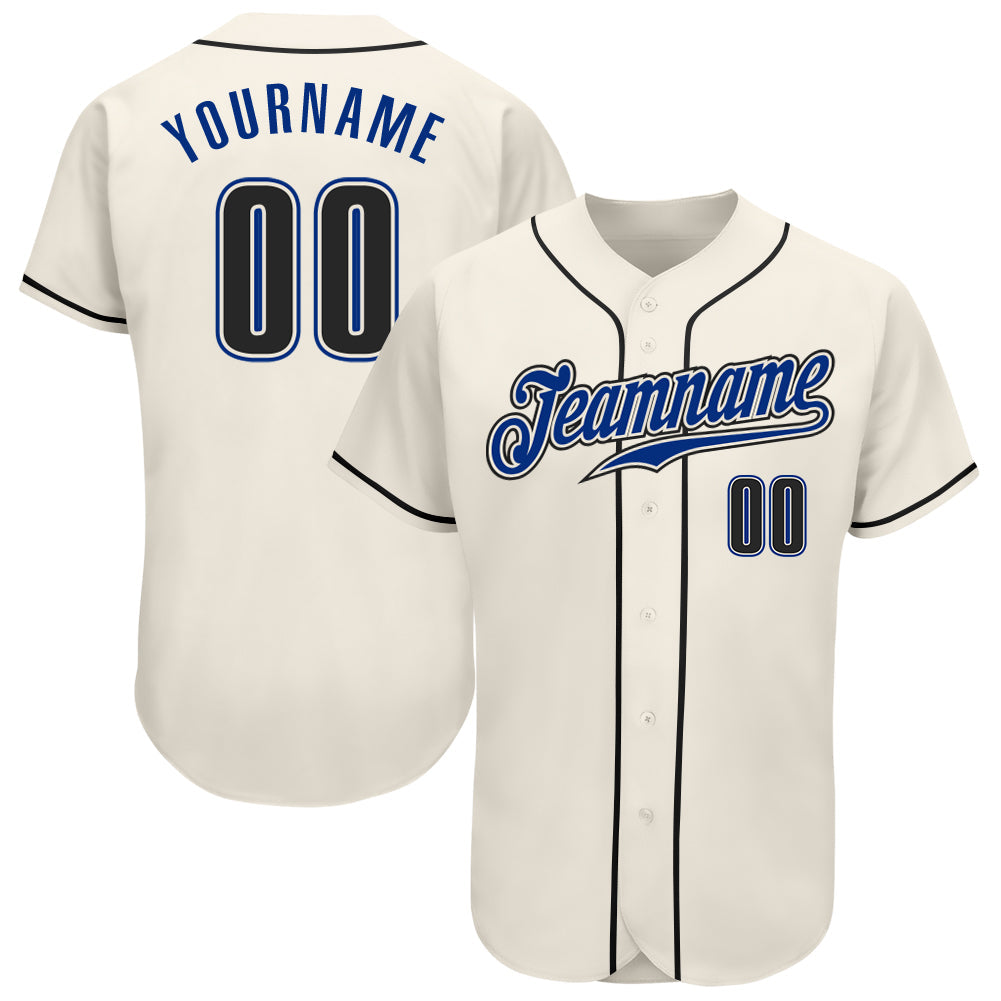 Custom Cream Black-Royal Authentic Baseball Jersey baseball jersey product view 1