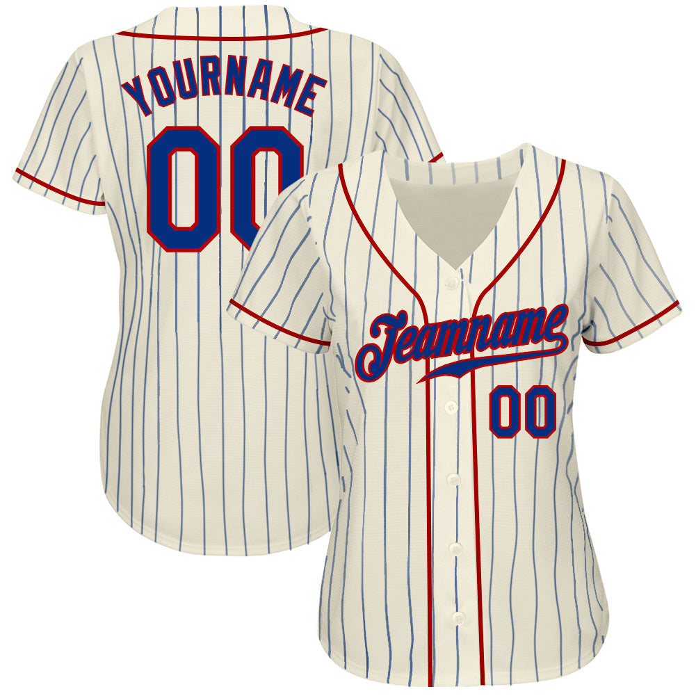 Custom Cream Royal Pinstripe Royal-Red Authentic Baseball Jersey baseball jersey product view 2