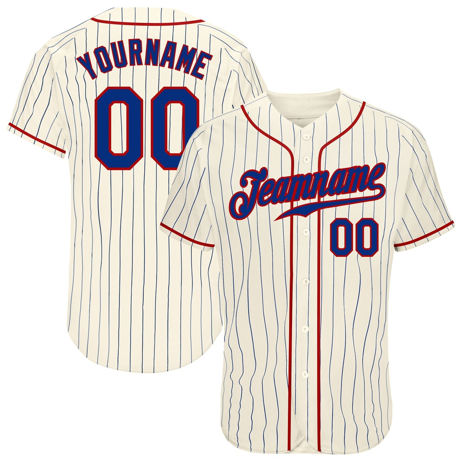 Custom Cream Royal Pinstripe Royal-Red Authentic Baseball Jersey baseball jersey product view 1