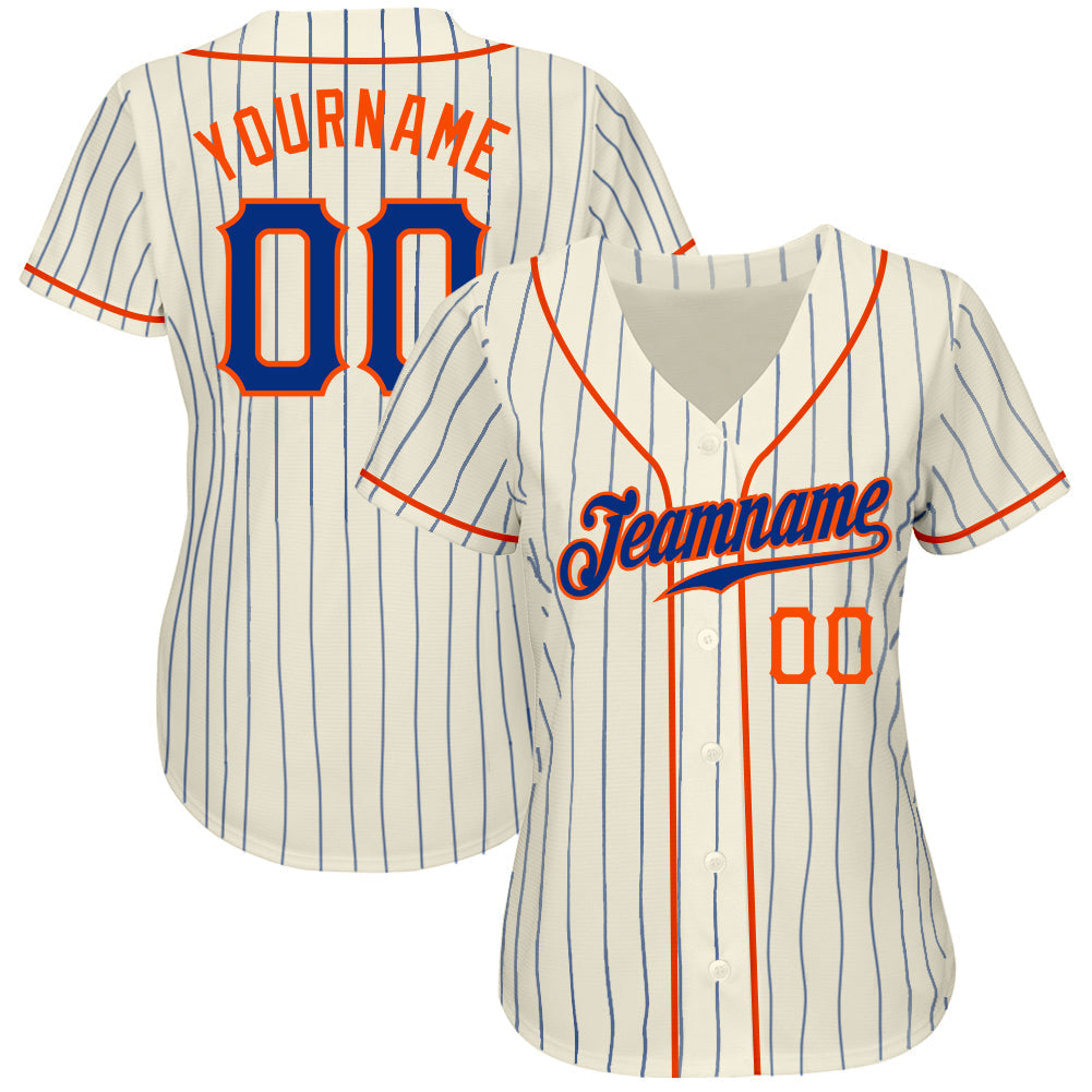 Custom Cream Royal Pinstripe Royal-Orange Authentic Baseball Jersey baseball jersey product view 3