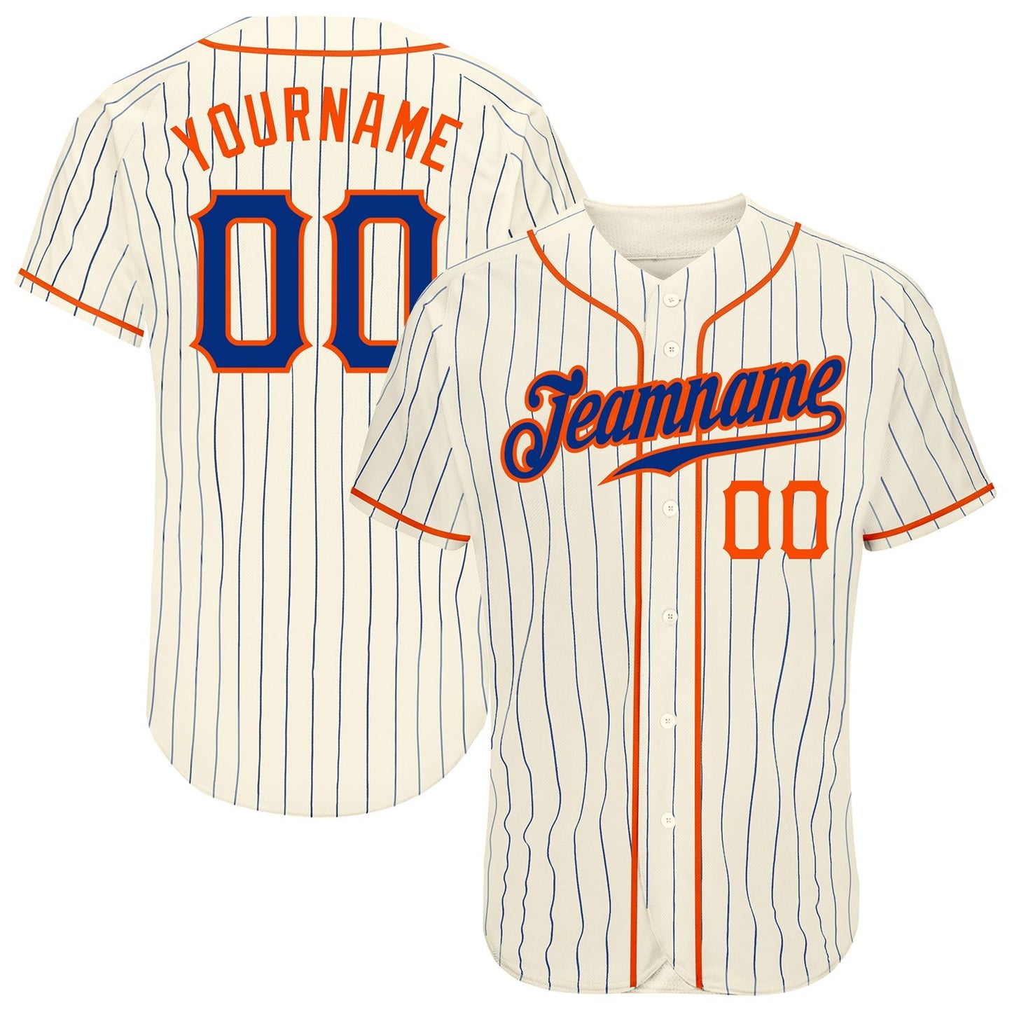 Custom Cream Royal Pinstripe Royal-Orange Authentic Baseball Jersey baseball jersey product view 1