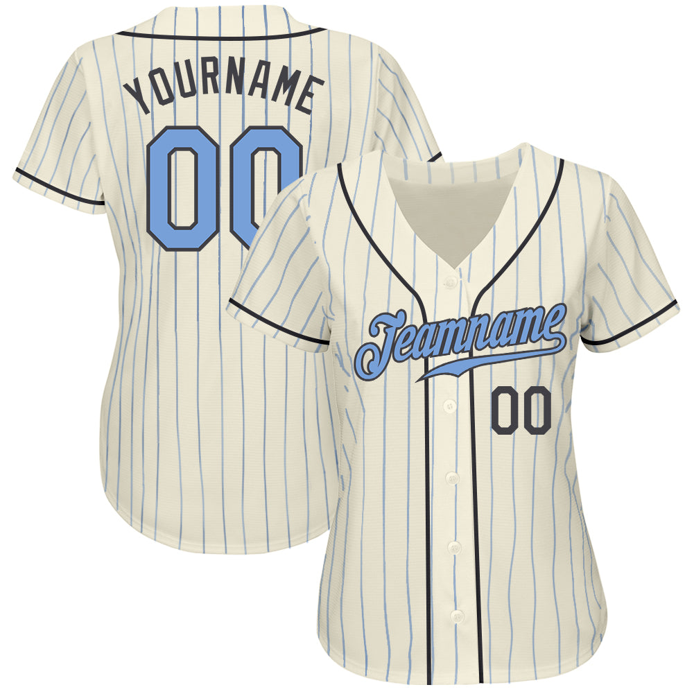Custom Cream Light Blue Pinstripe Light Blue-Steel Gray Authentic Father's Day Baseball Jersey baseball jersey product view 2