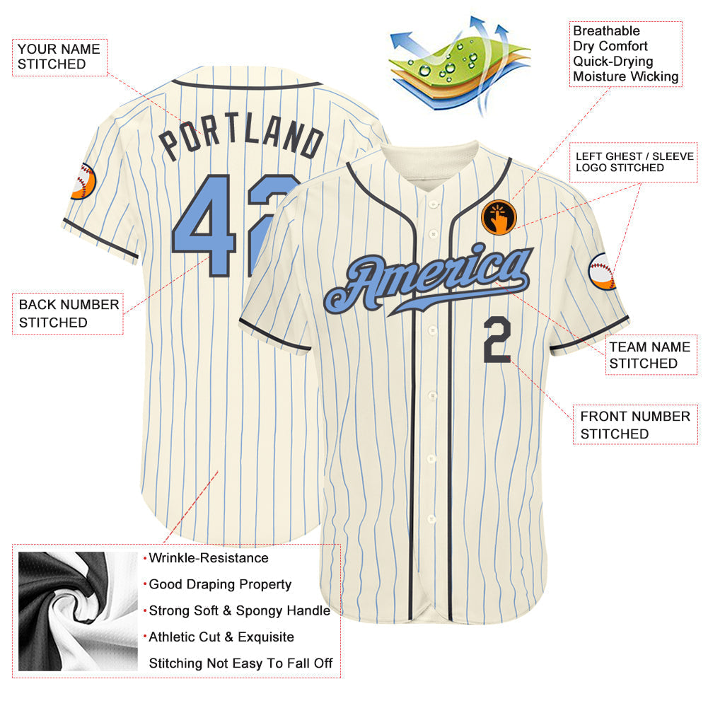 Custom Cream Light Blue Pinstripe Light Blue-Steel Gray Authentic Father's Day Baseball Jersey baseball jersey product view 3