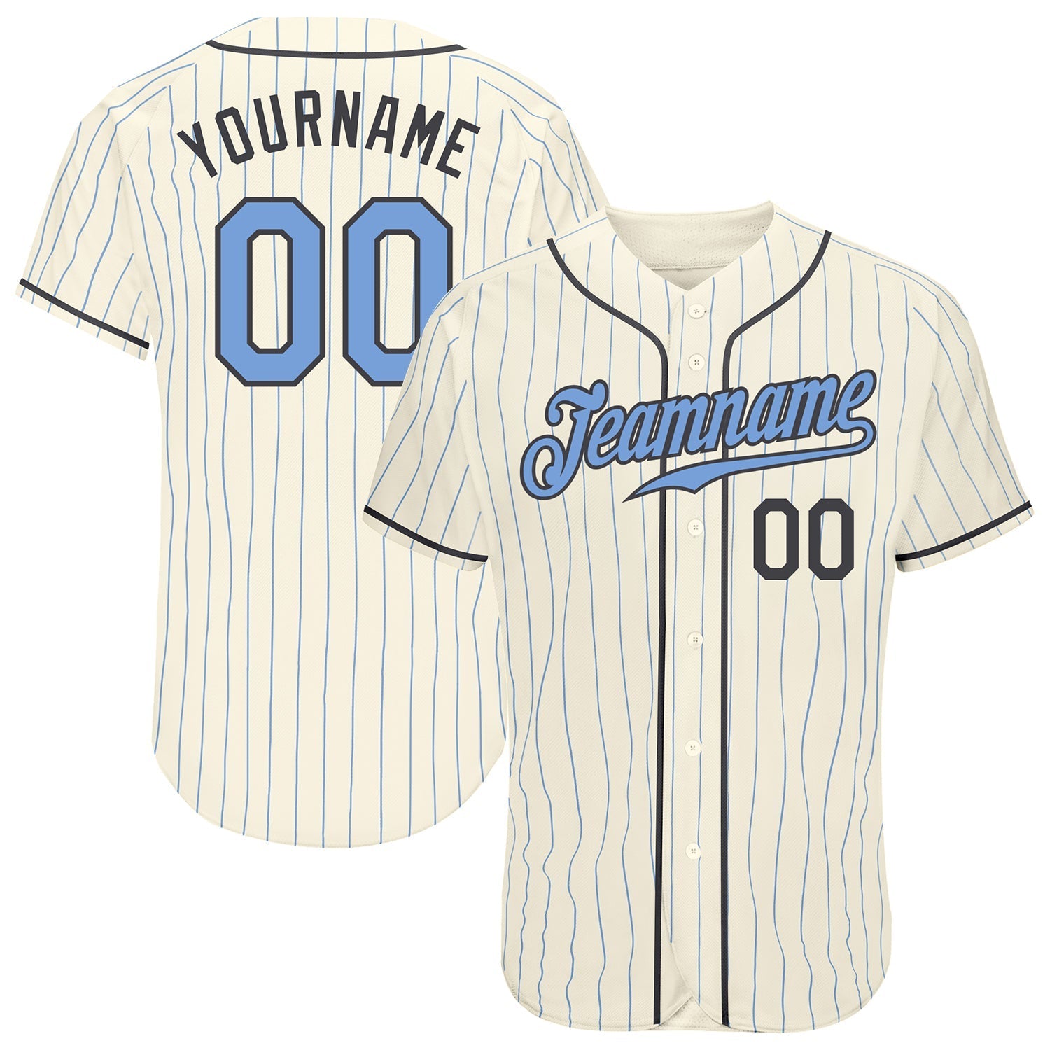 Custom Cream Light Blue Pinstripe Light Blue-Steel Gray Authentic Father's Day Baseball Jersey baseball jersey product view 1