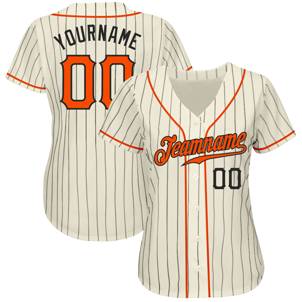 Custom Cream Black Pinstripe Orange-Black Authentic Baseball Jersey baseball jersey product view 3