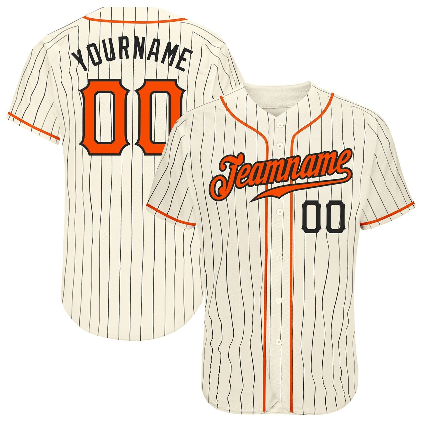 Custom Cream Black Pinstripe Orange-Black Authentic Baseball Jersey baseball jersey product view 1