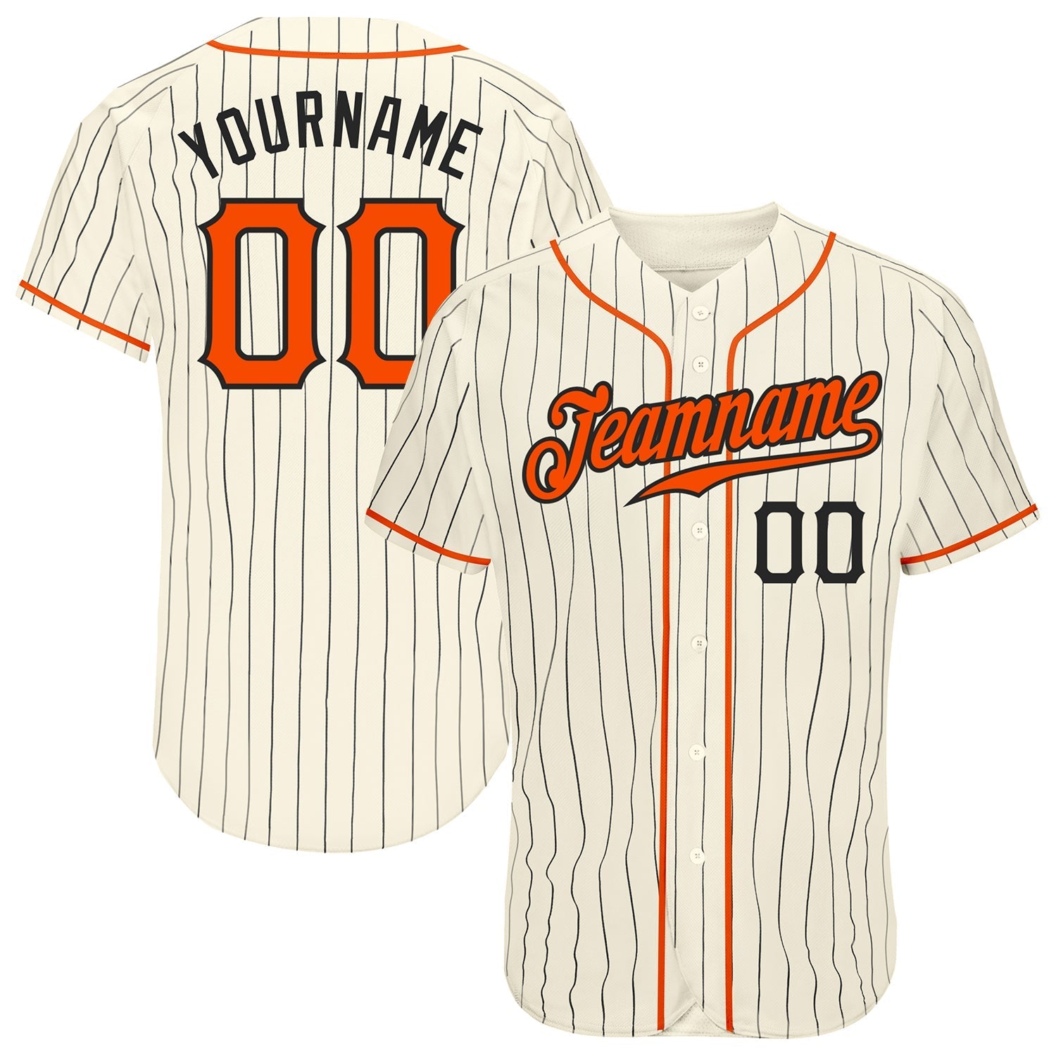 Custom Cream Black Pinstripe Orange-Black Authentic Baseball Jersey baseball jersey product view 1