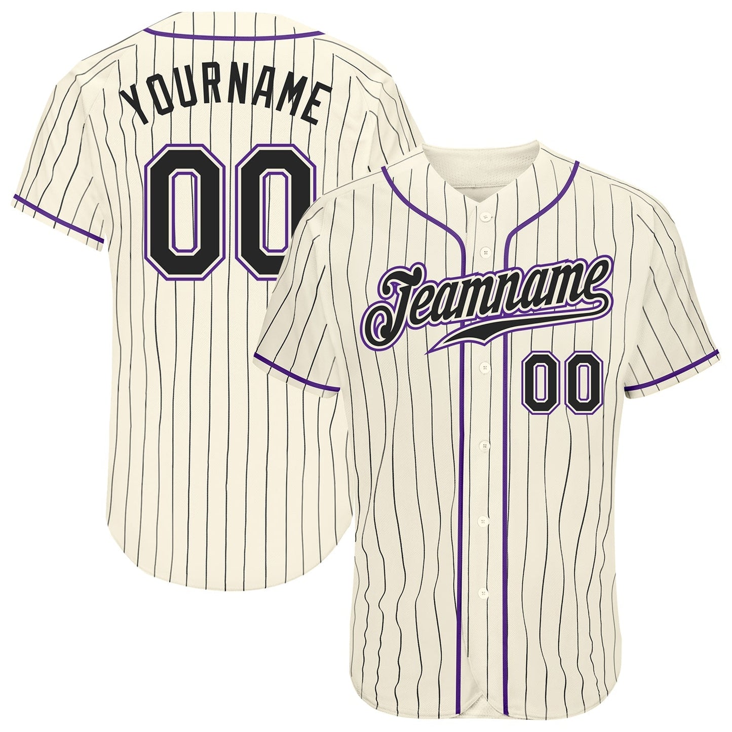 Custom Cream Black Pinstripe Black-Purple Authentic Baseball Jersey baseball jersey product view 1